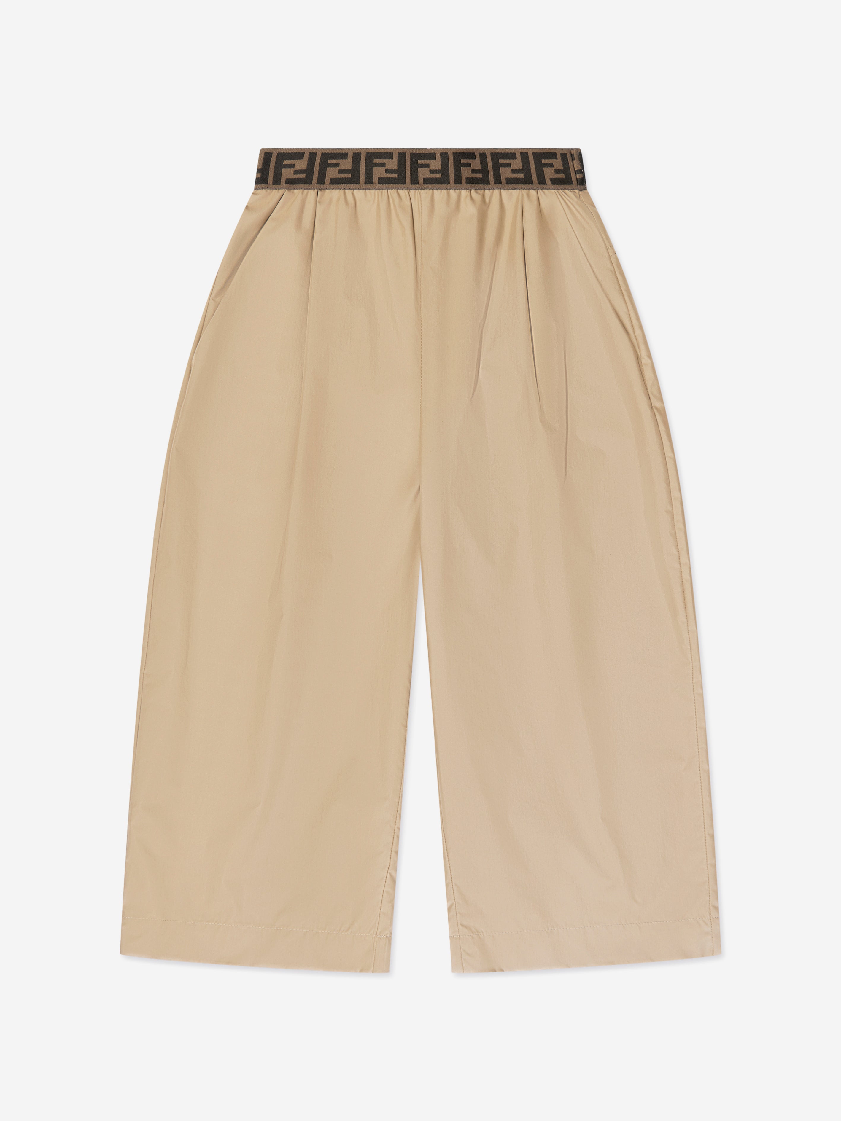 Fendi Girls Wide Leg Trousers in Beige