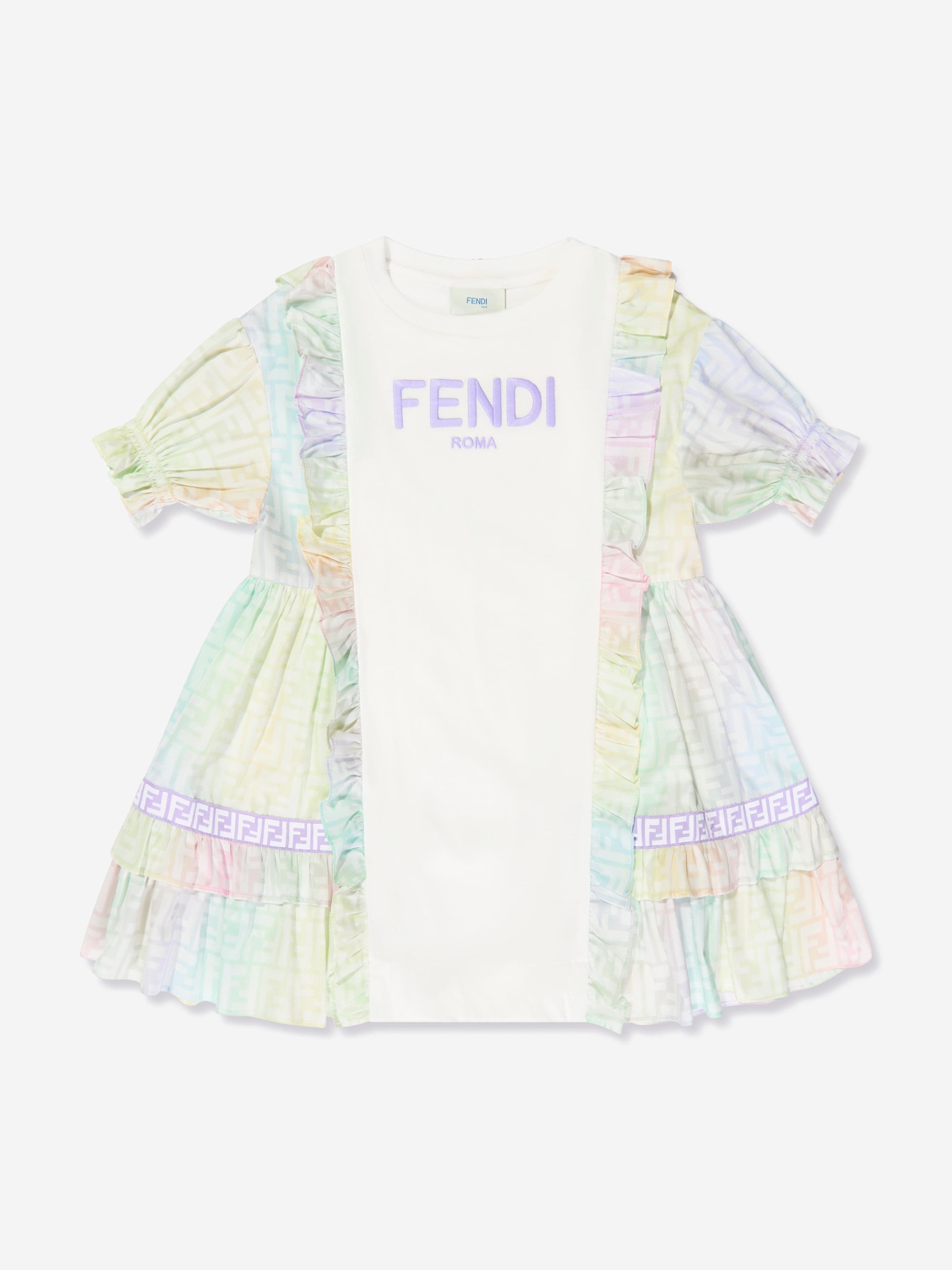 Fendi Girls FF Logo Metaverse Dress in White