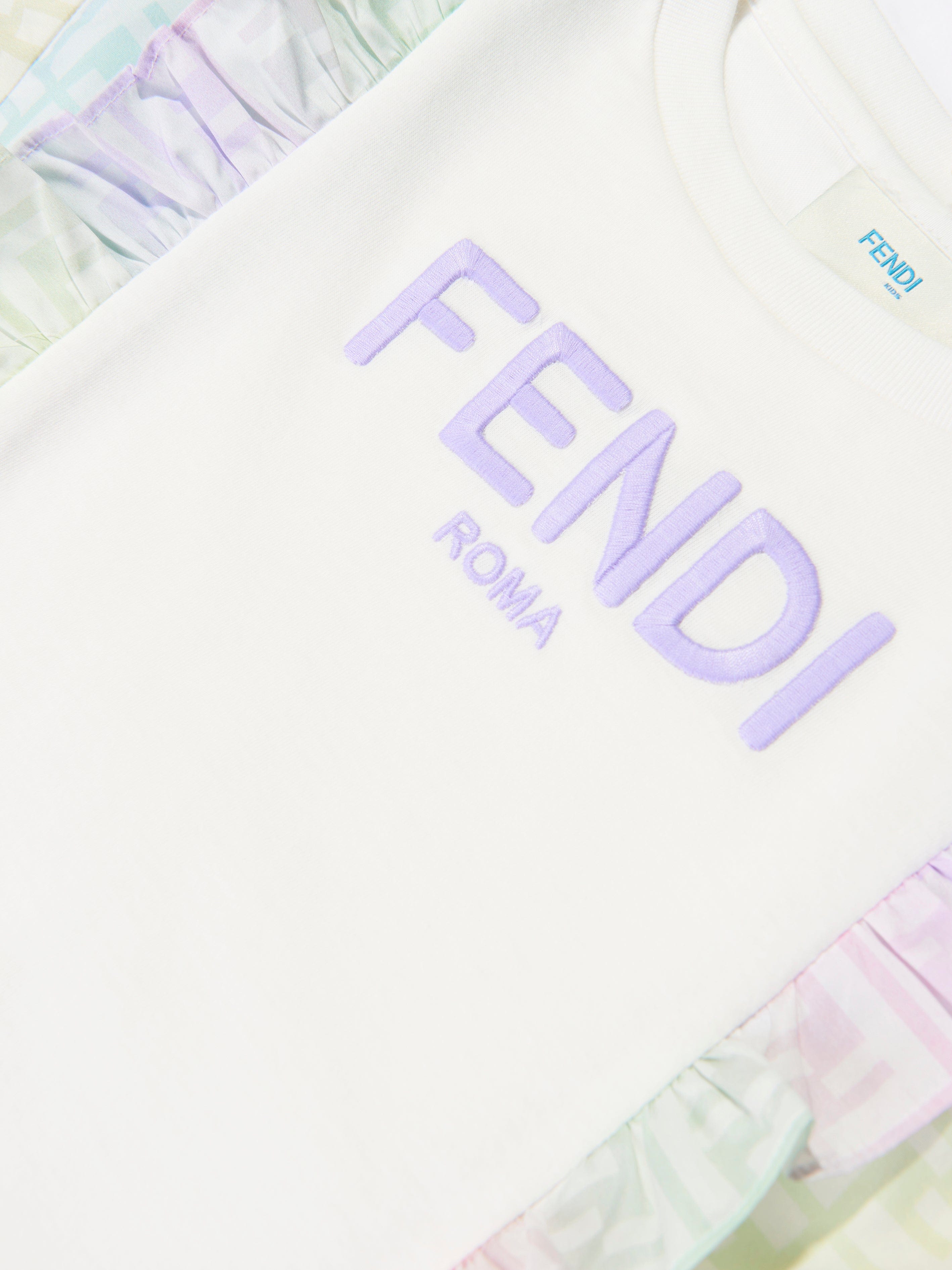 Fendi Girls FF Logo Metaverse Dress in White