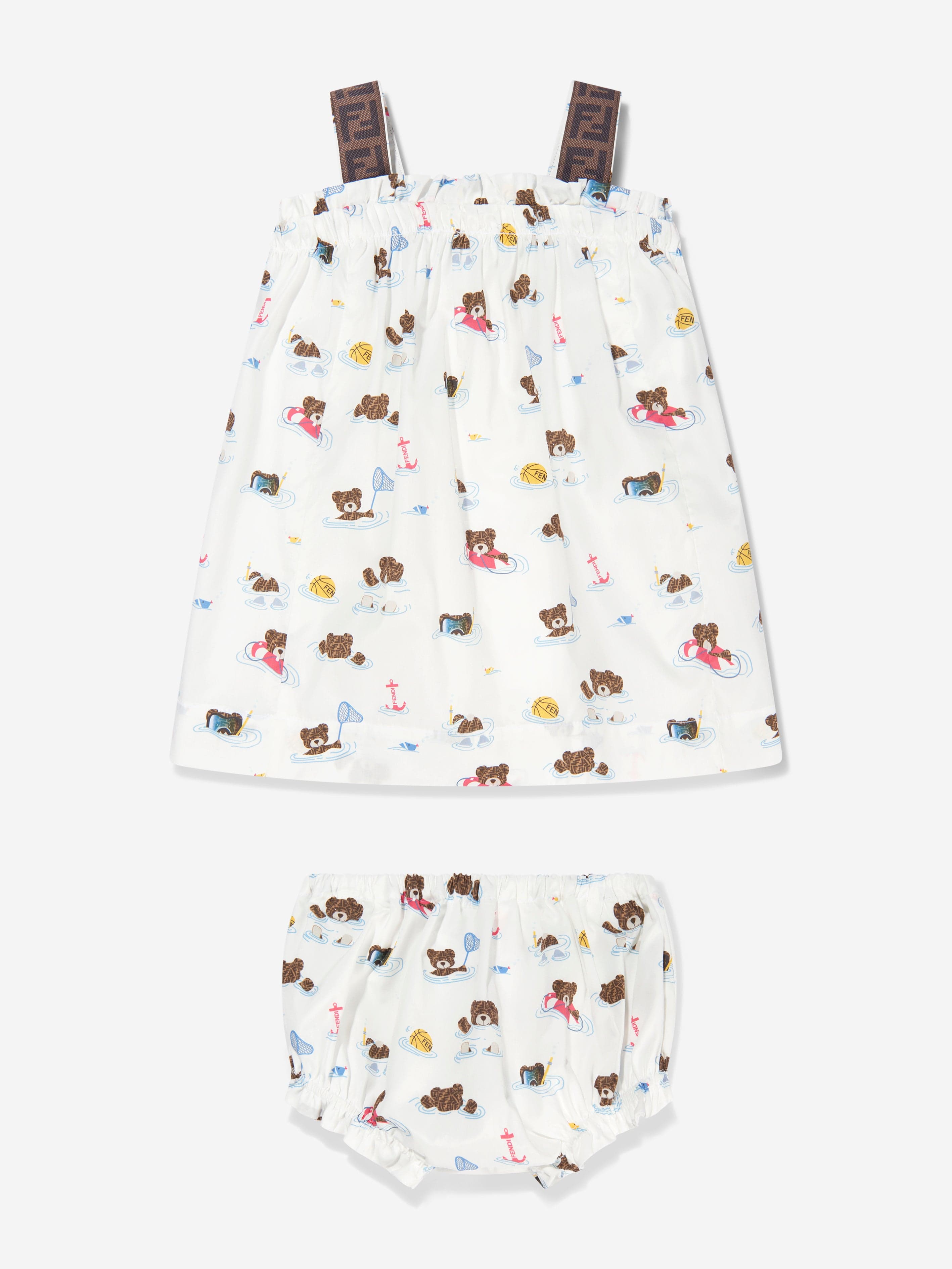 Fendi Baby Girls Bear Dress With Knickers in White