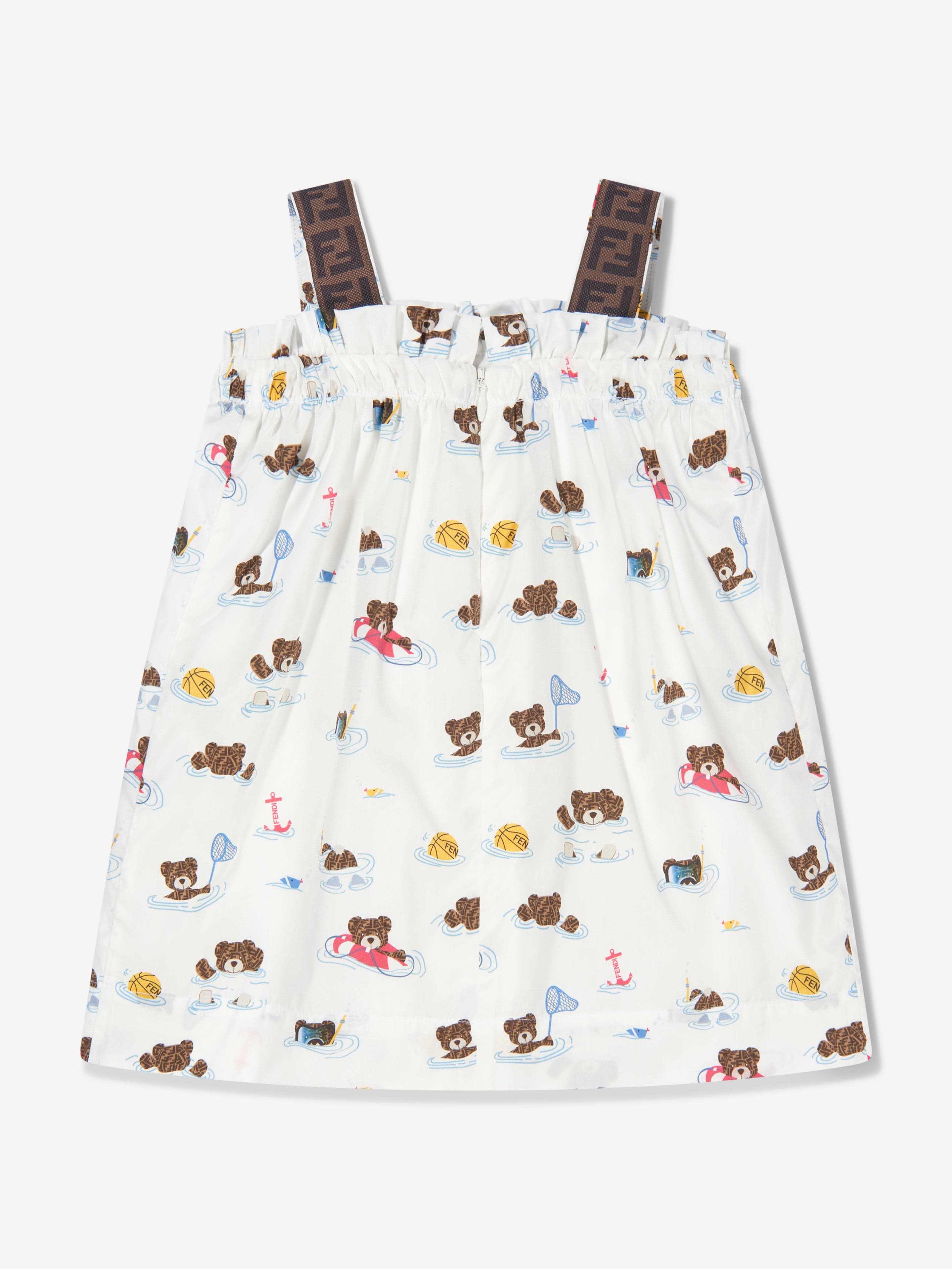 Fendi Baby Girls Bear Dress With Knickers in White