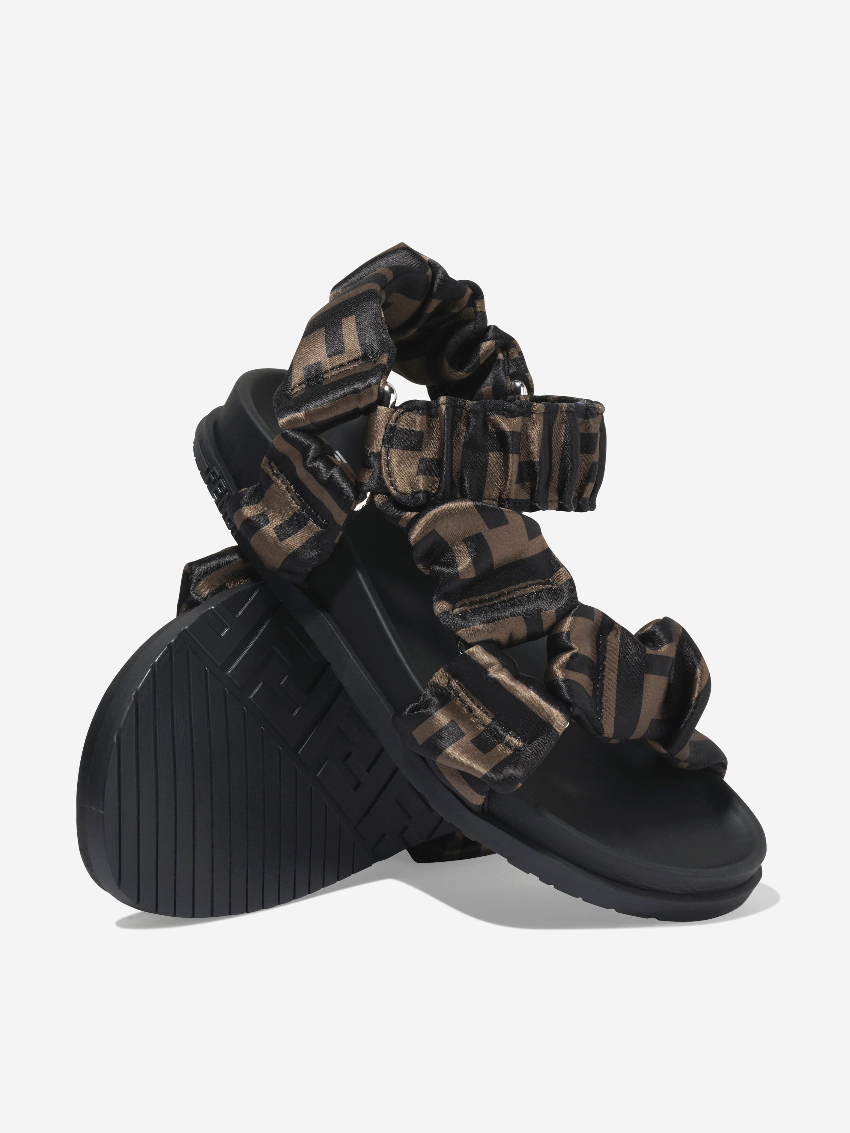 Fendi Kids FF Logo Sandals in Brown