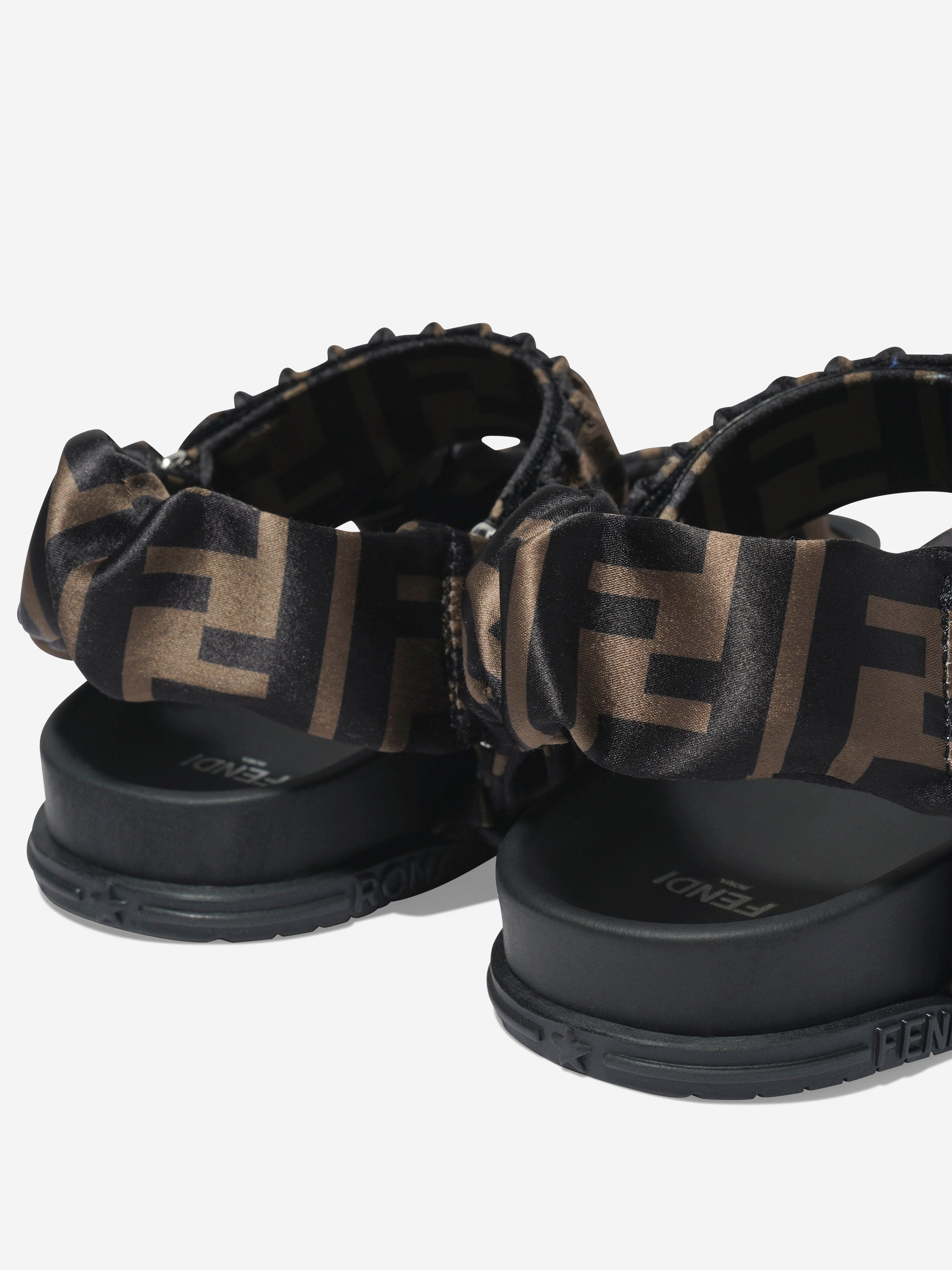 Fendi Kids FF Logo Sandals in Brown