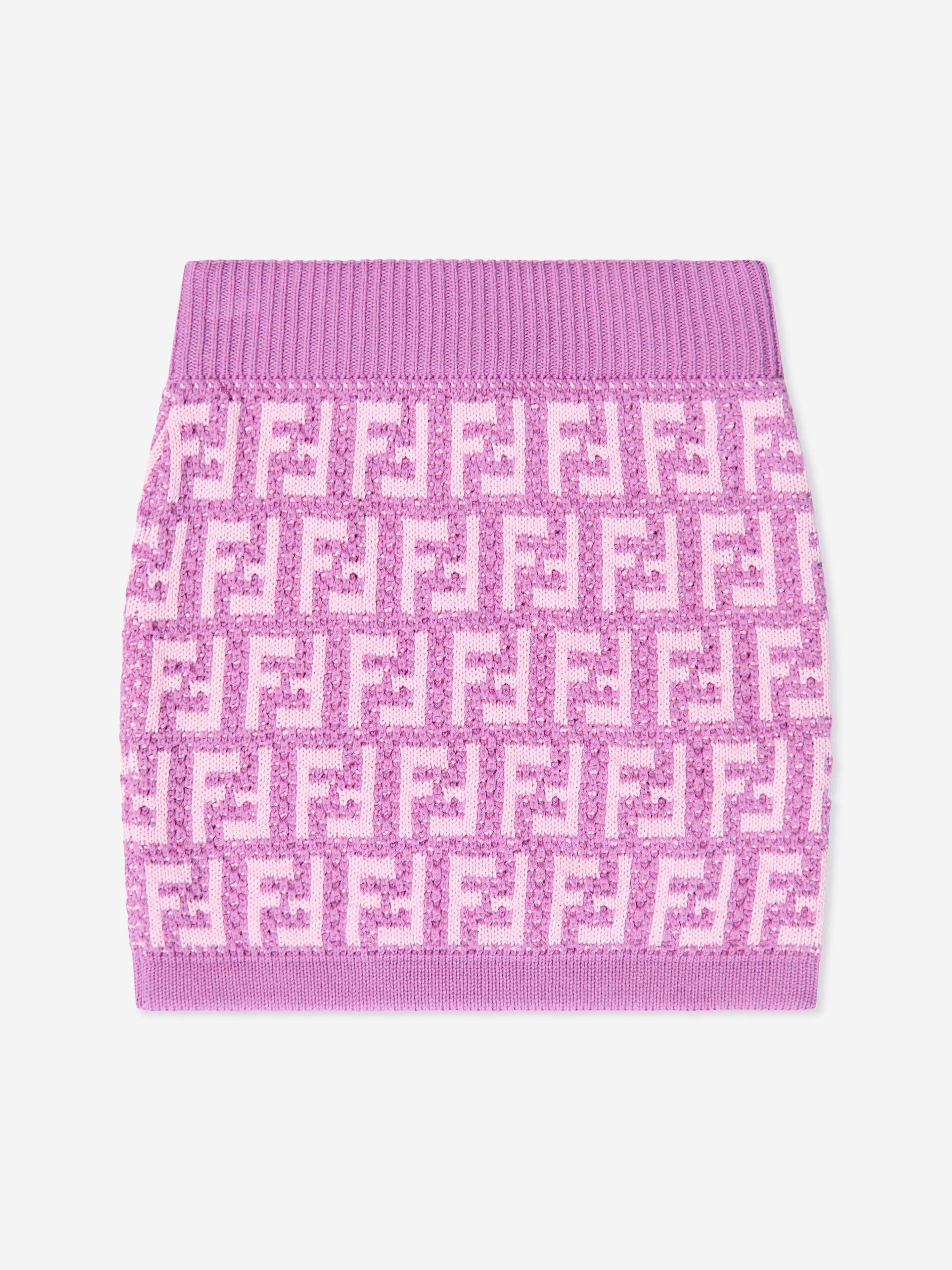 Fendi Girls FF Logo Knitted Skirt in Pink