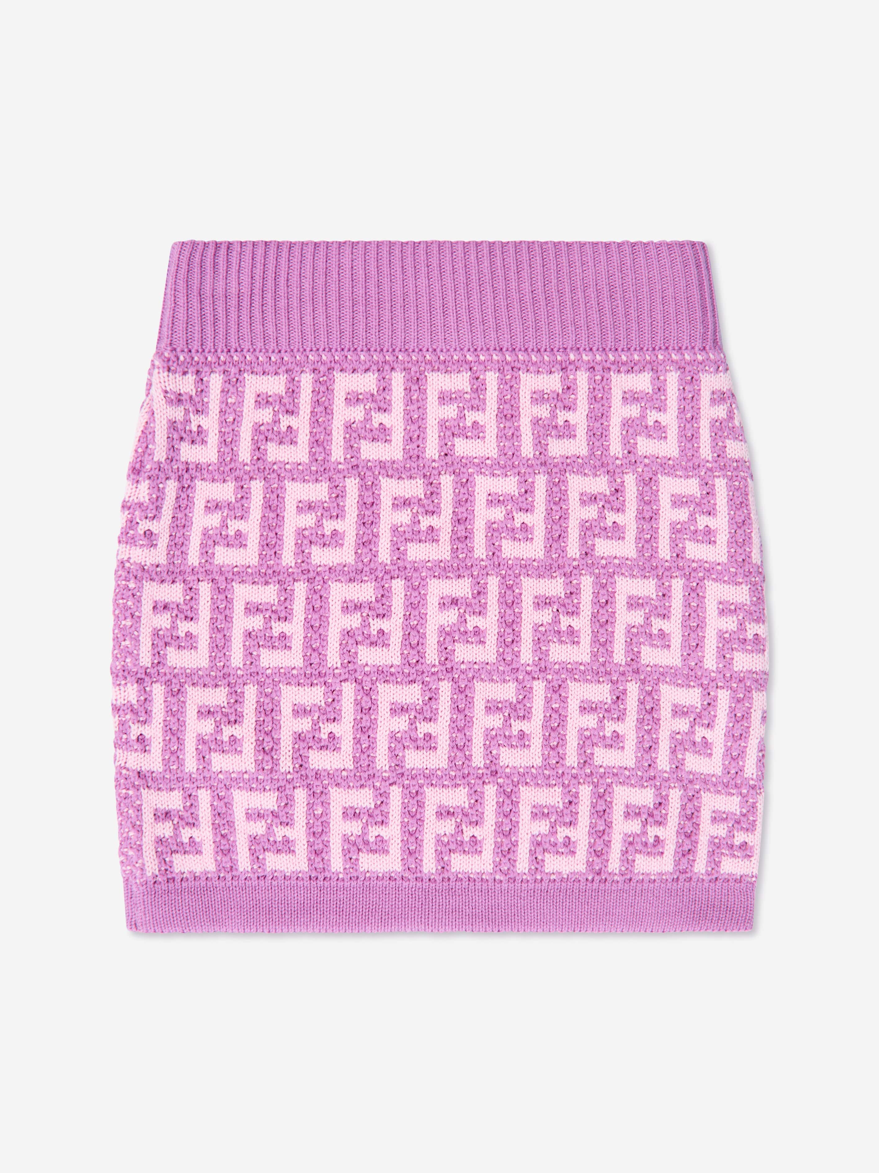 Fendi Girls FF Logo Knitted Skirt in Pink