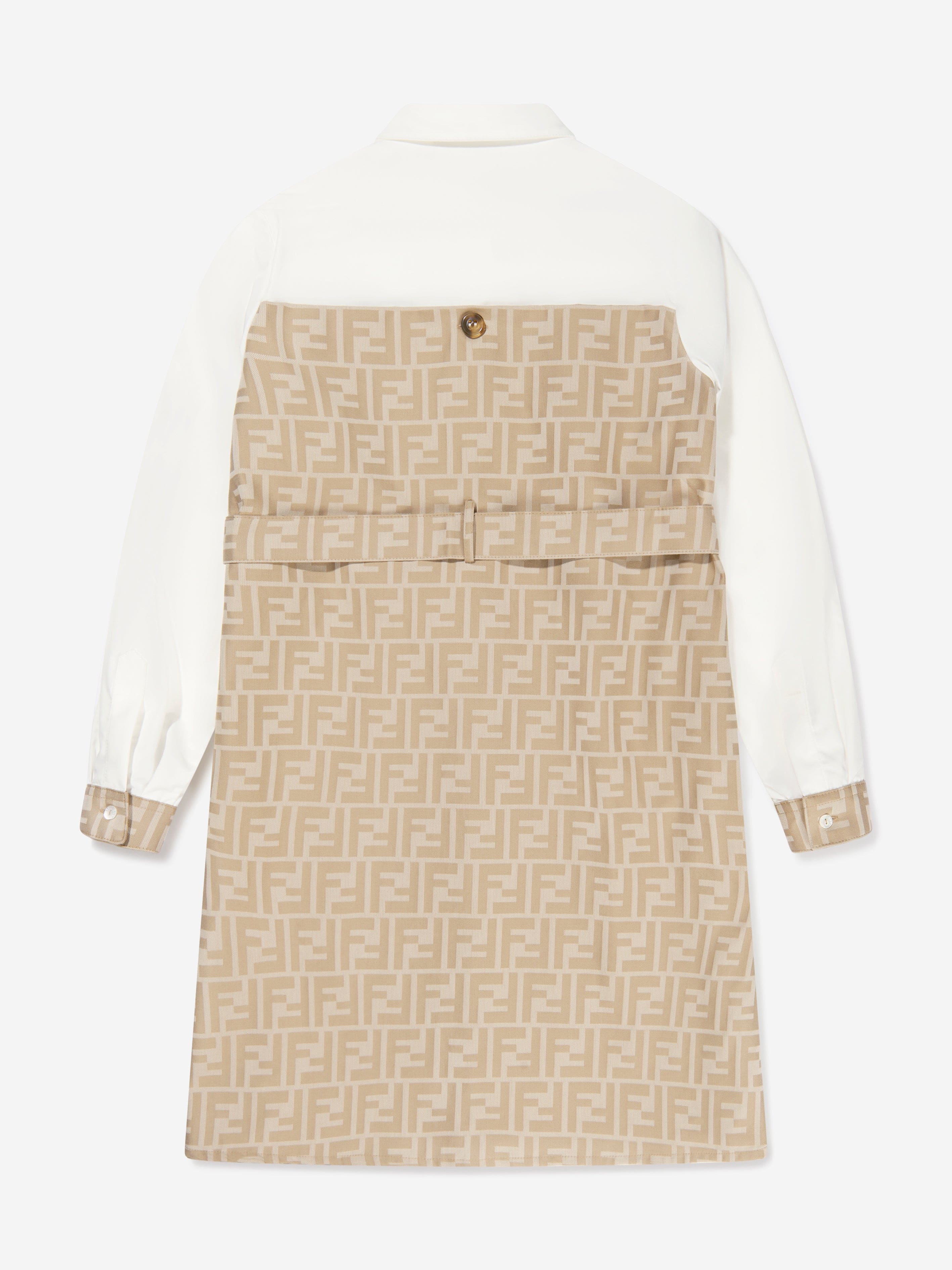 Fendi Girls Logo Shirt Dress in Beige