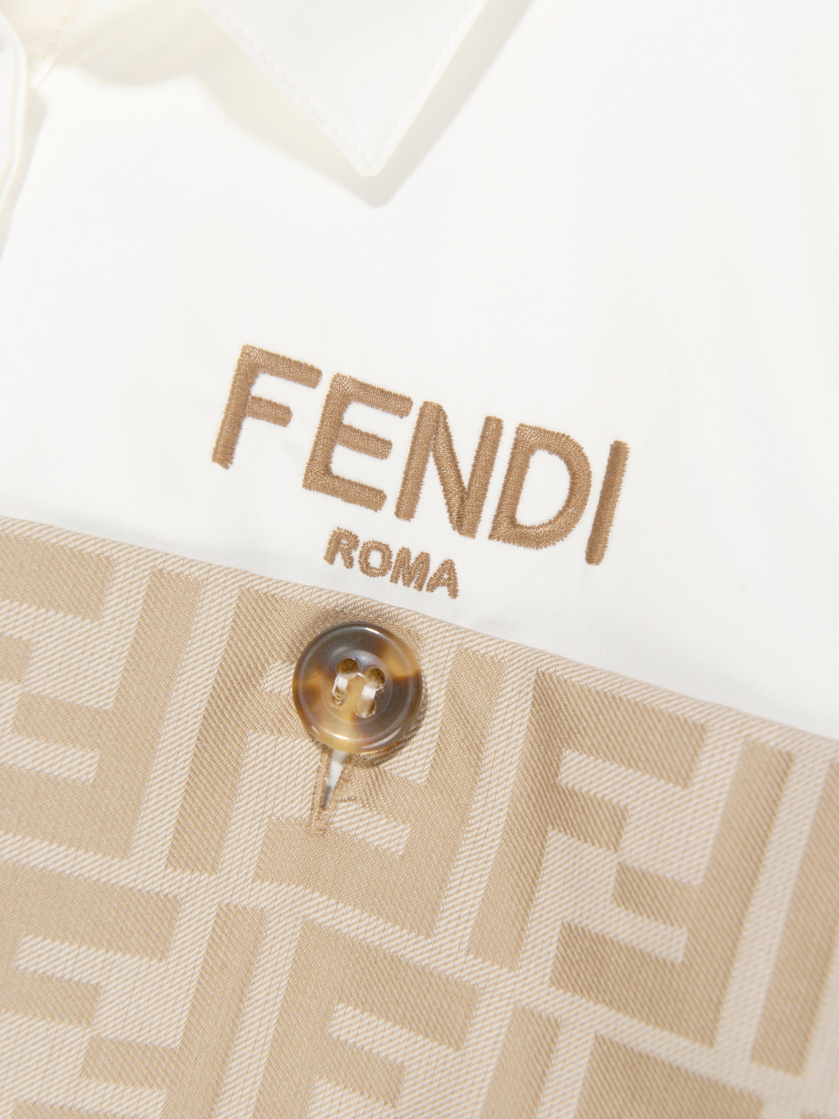 Fendi Girls Logo Shirt Dress in Beige