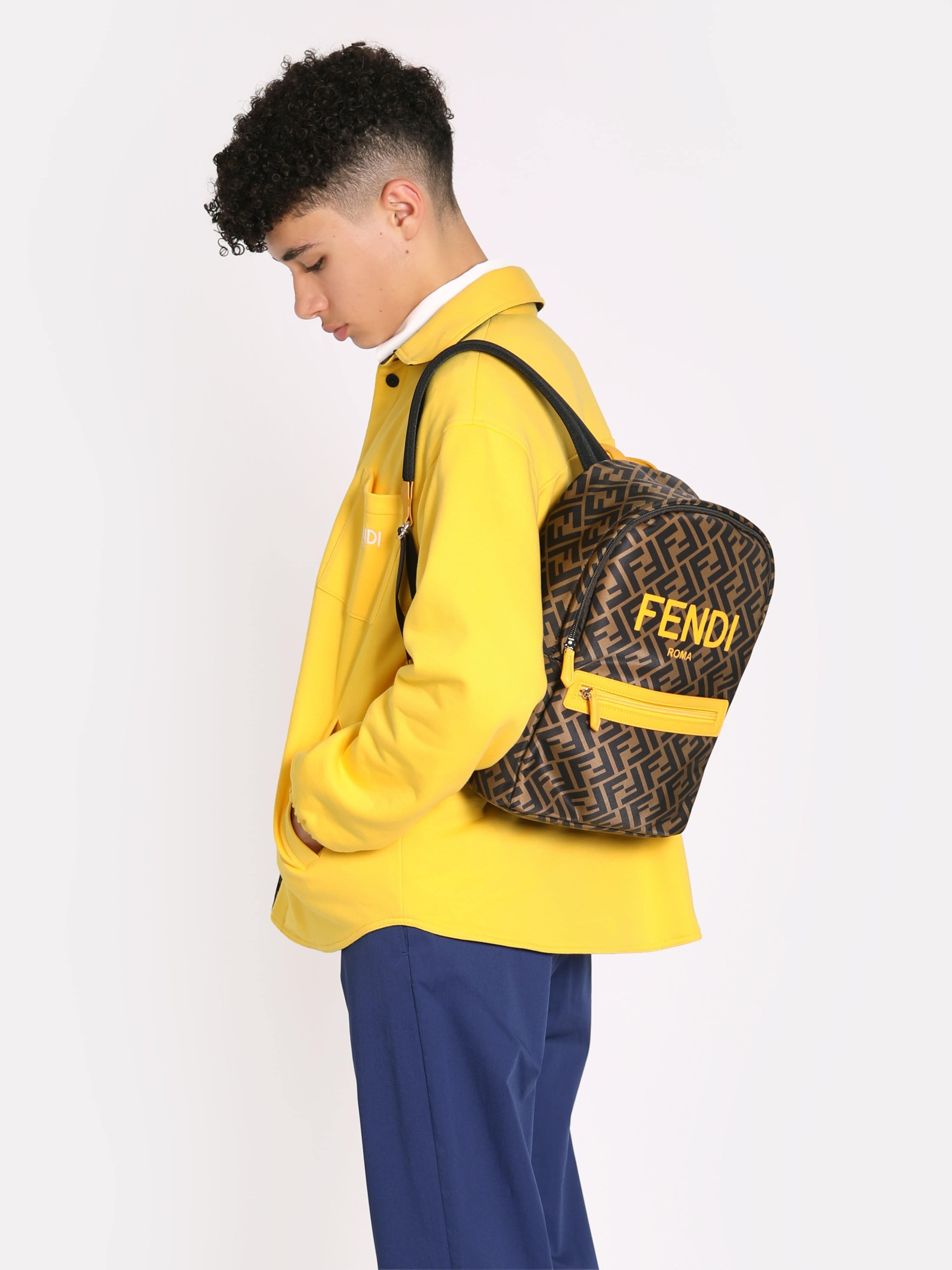 Fendi Kids FF Logo Backpack in Brown