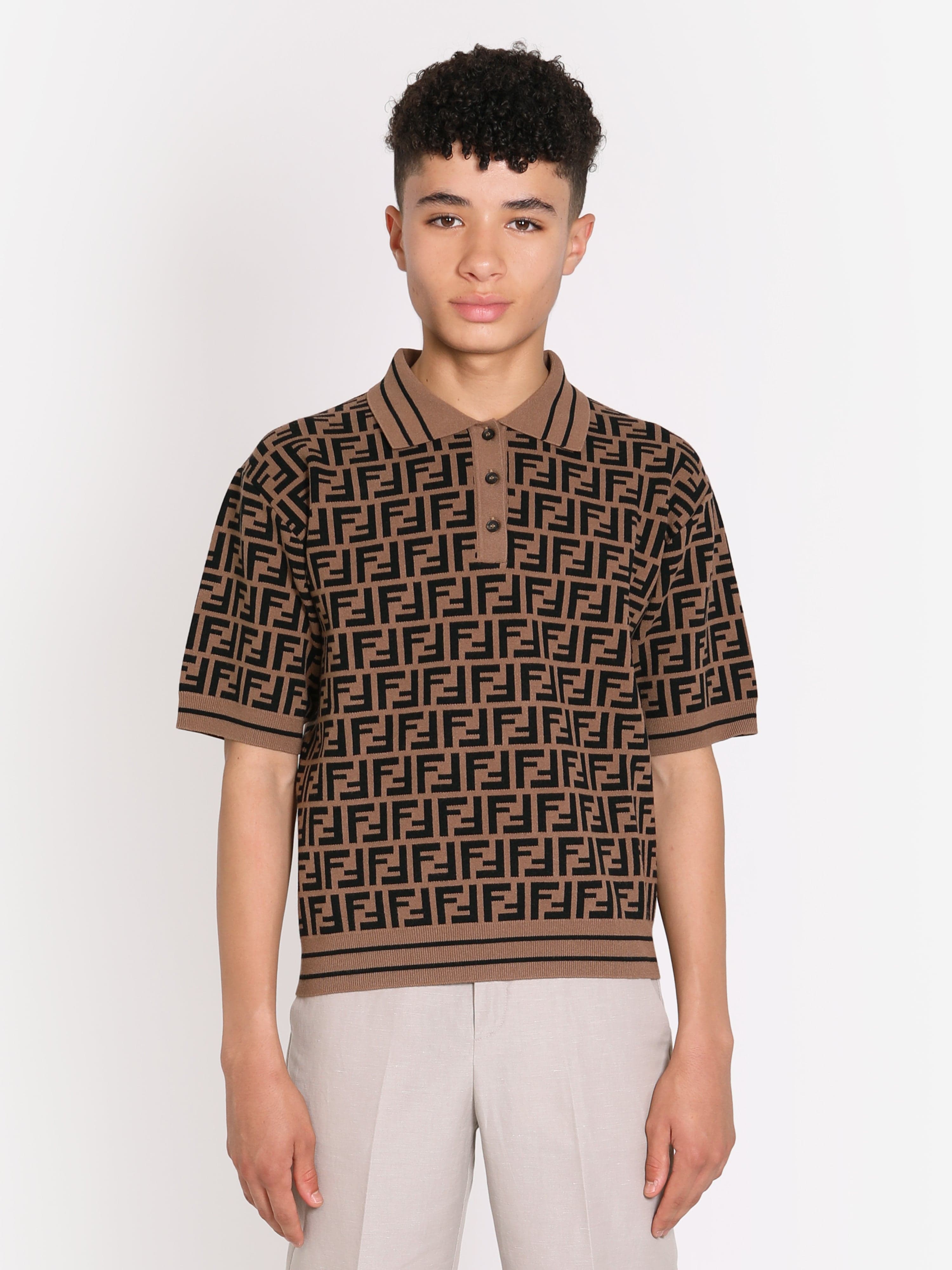 Fendi Boys FF Knit Polo Shirt in Brown