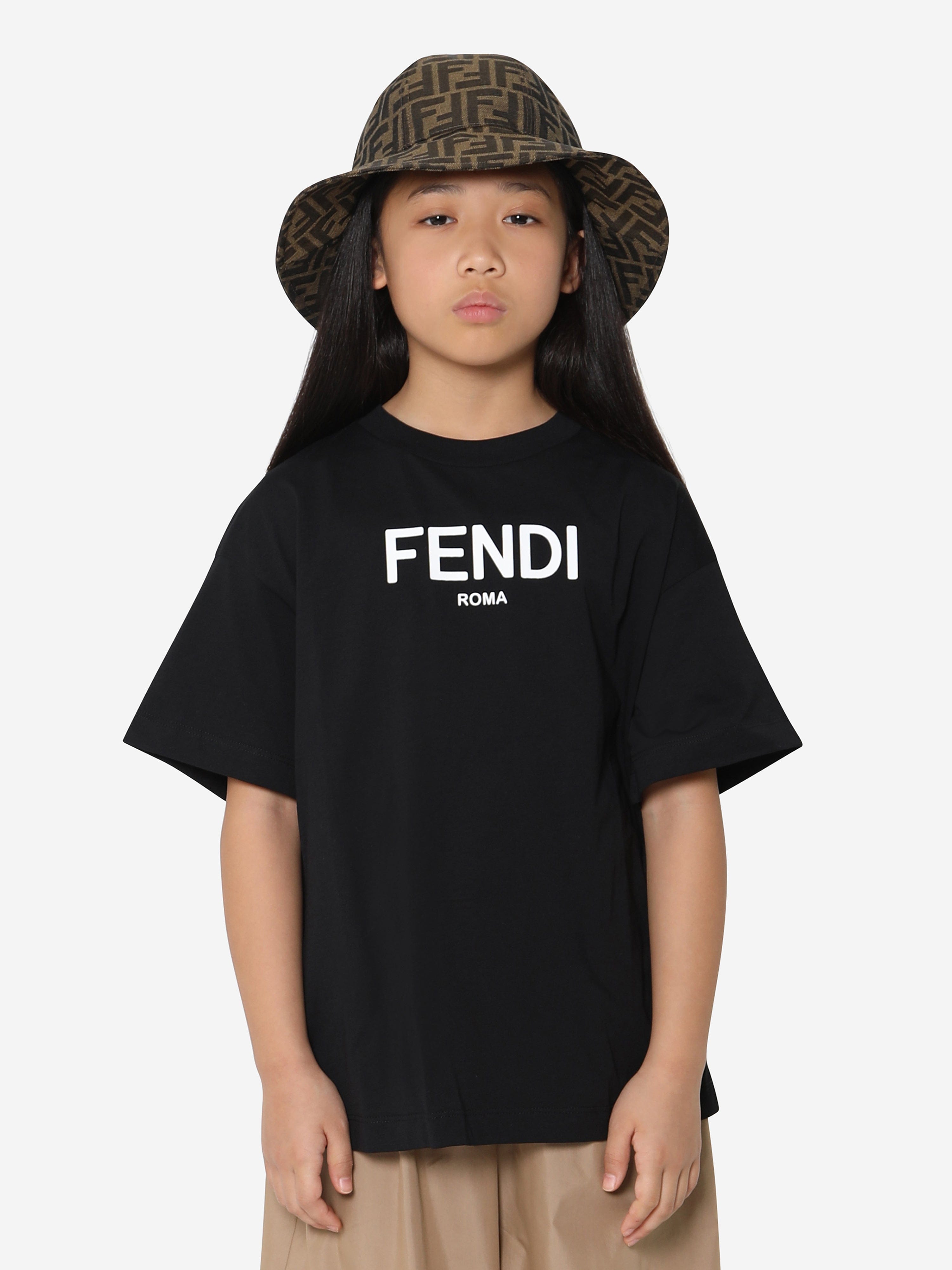 Fendi Kids Logo T-Shirt in Black