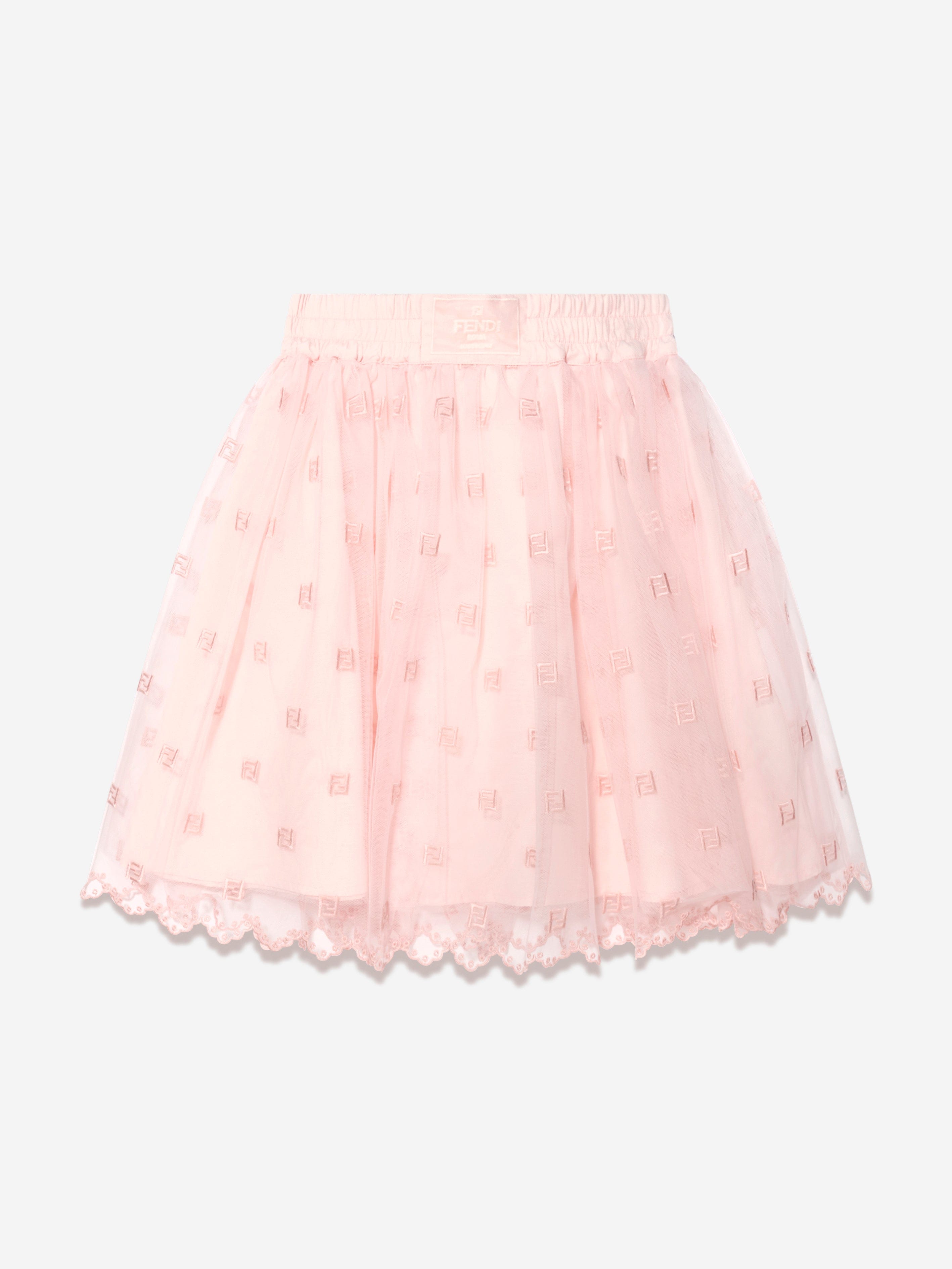 Fendi Girls Embroidered Tulle Skirt in Pink