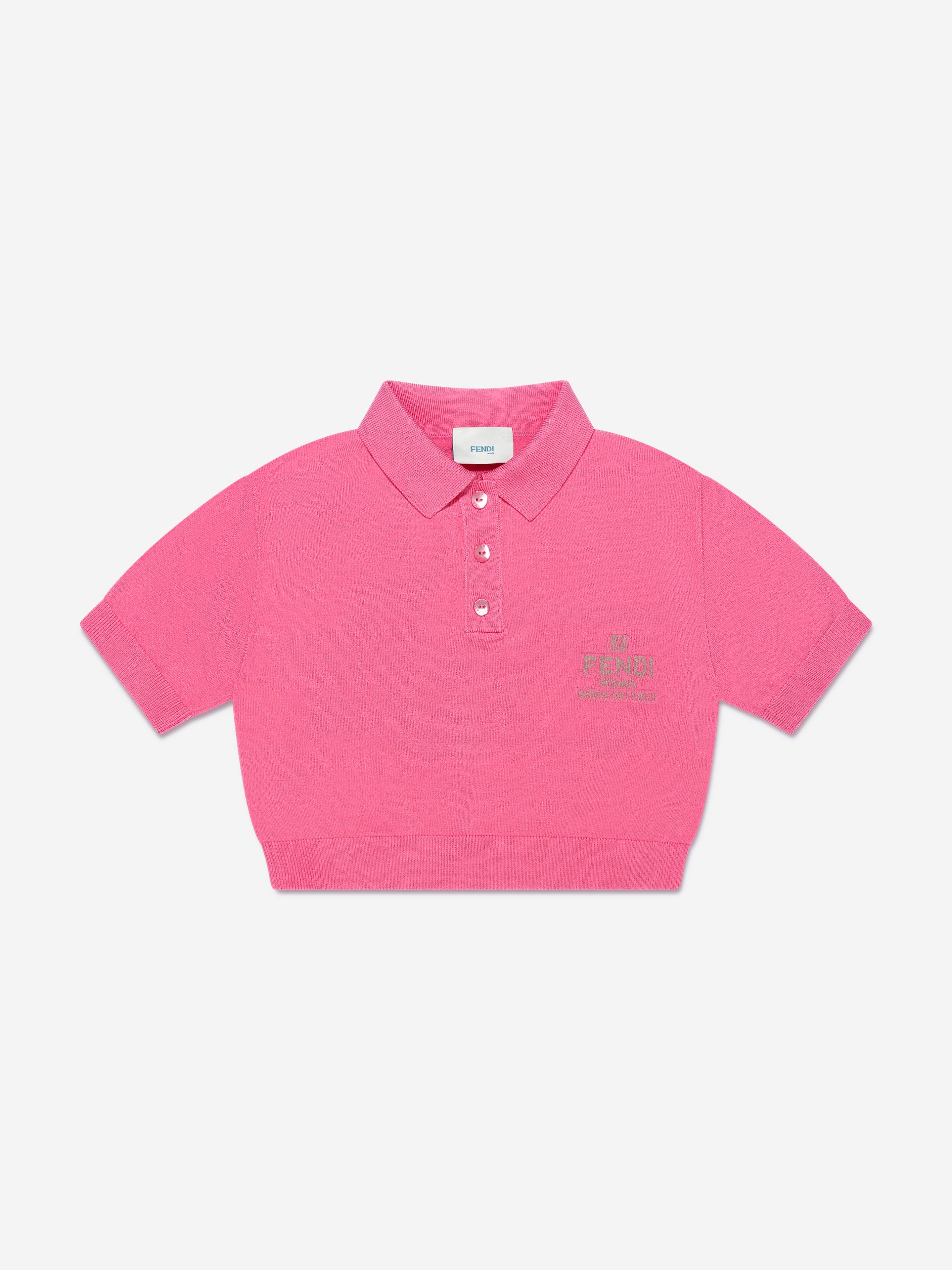 Fendi Girls Cropped Logo Polo Shirt in Pink