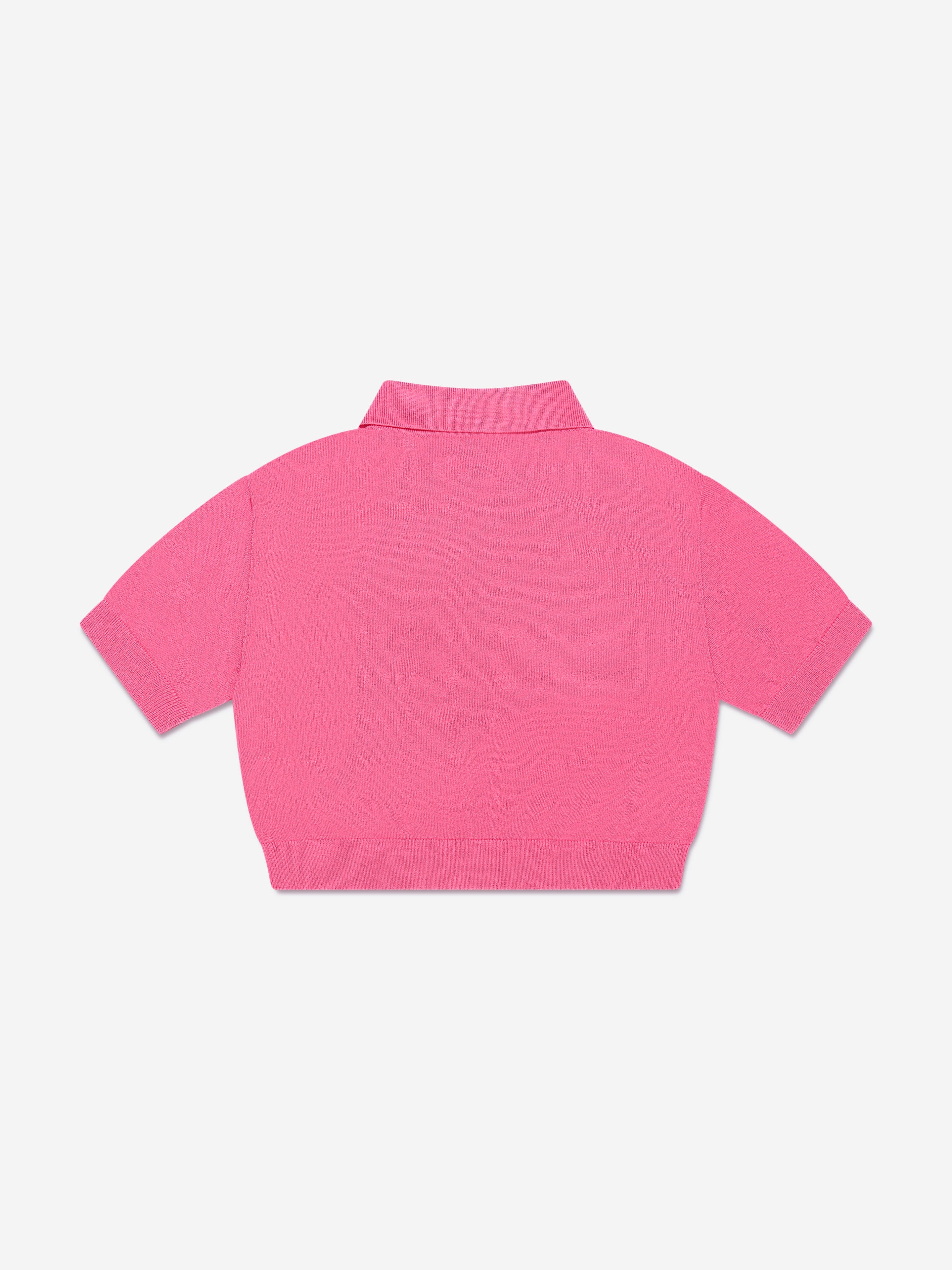 Fendi Girls Cropped Logo Polo Shirt in Pink