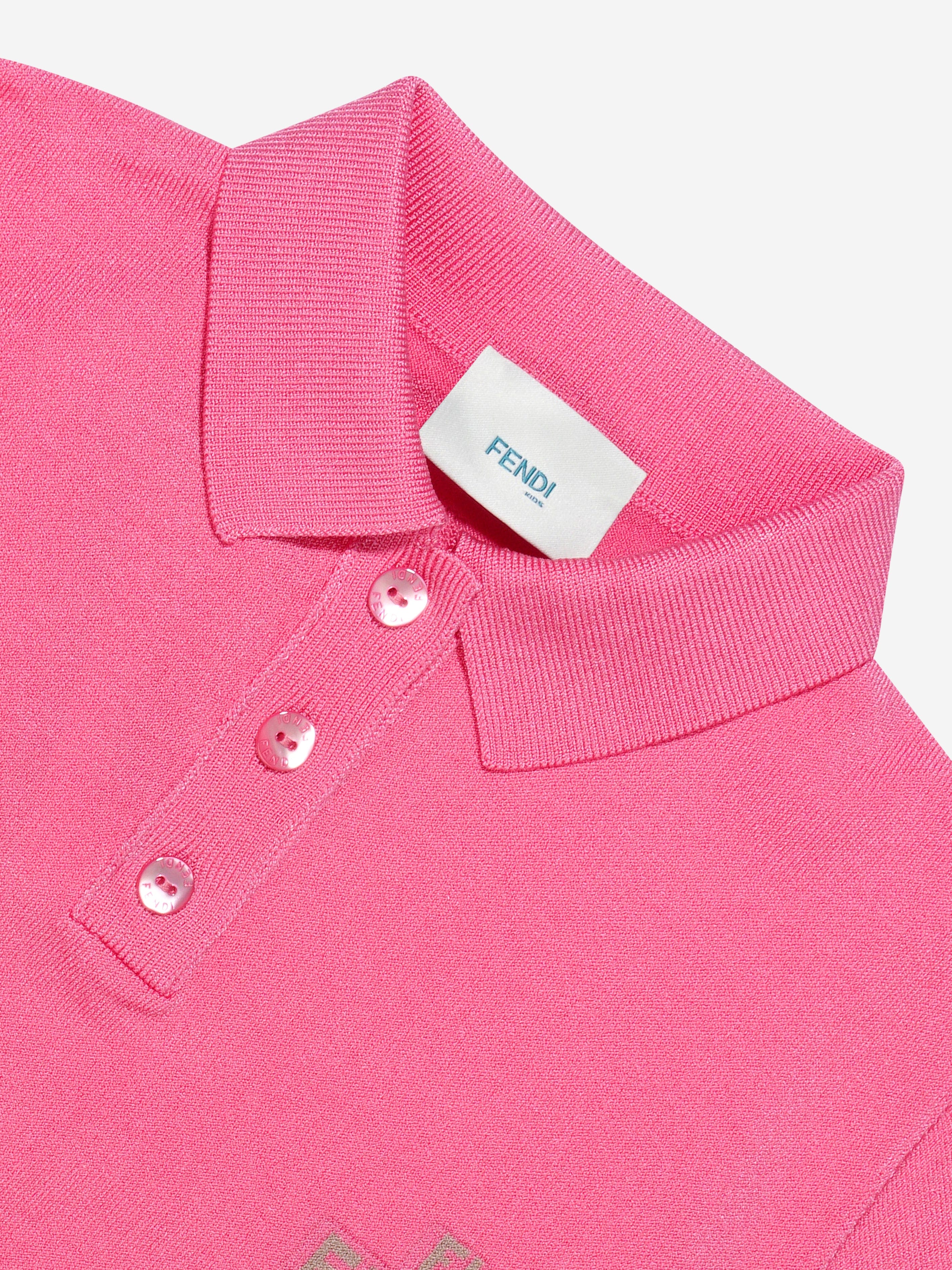 Fendi Girls Cropped Logo Polo Shirt in Pink