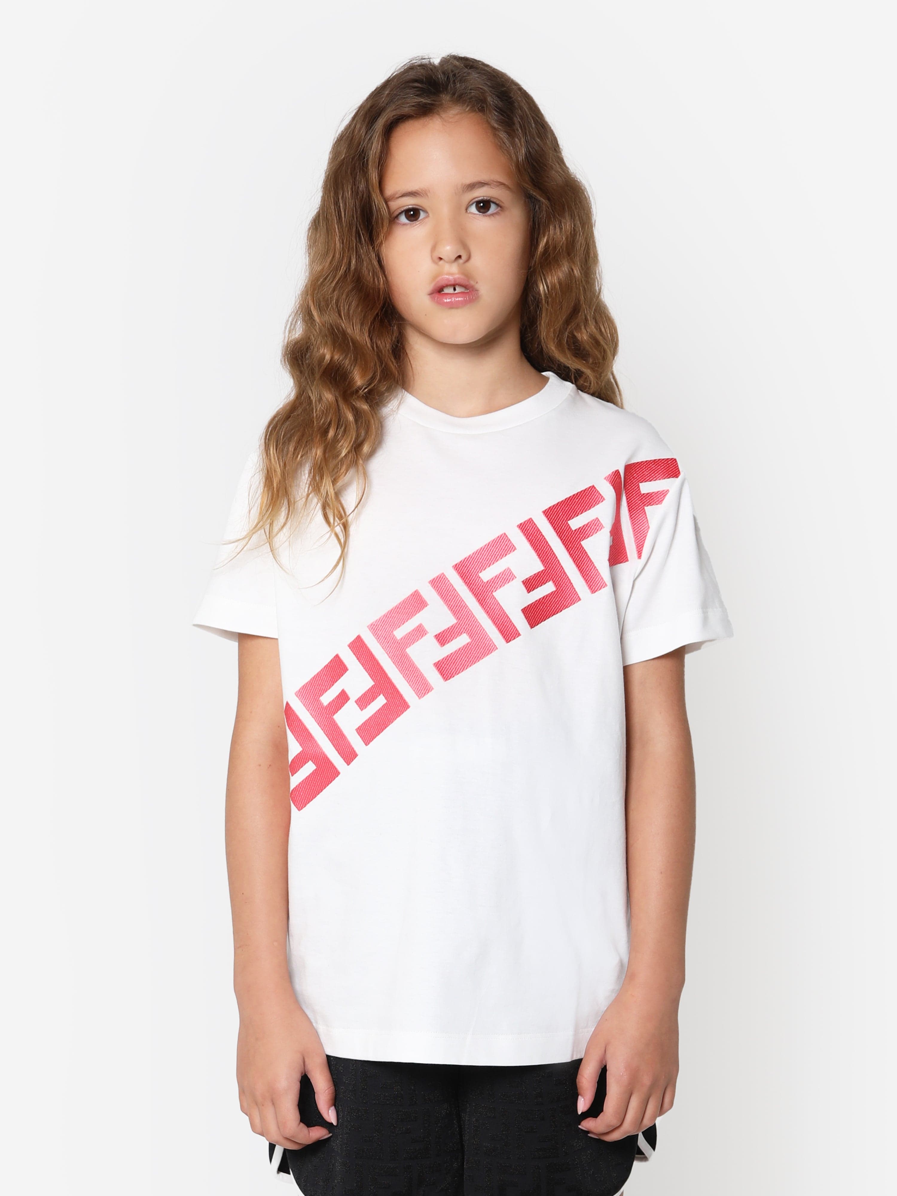 Fendi Girls FF Logo T-Shirt in White