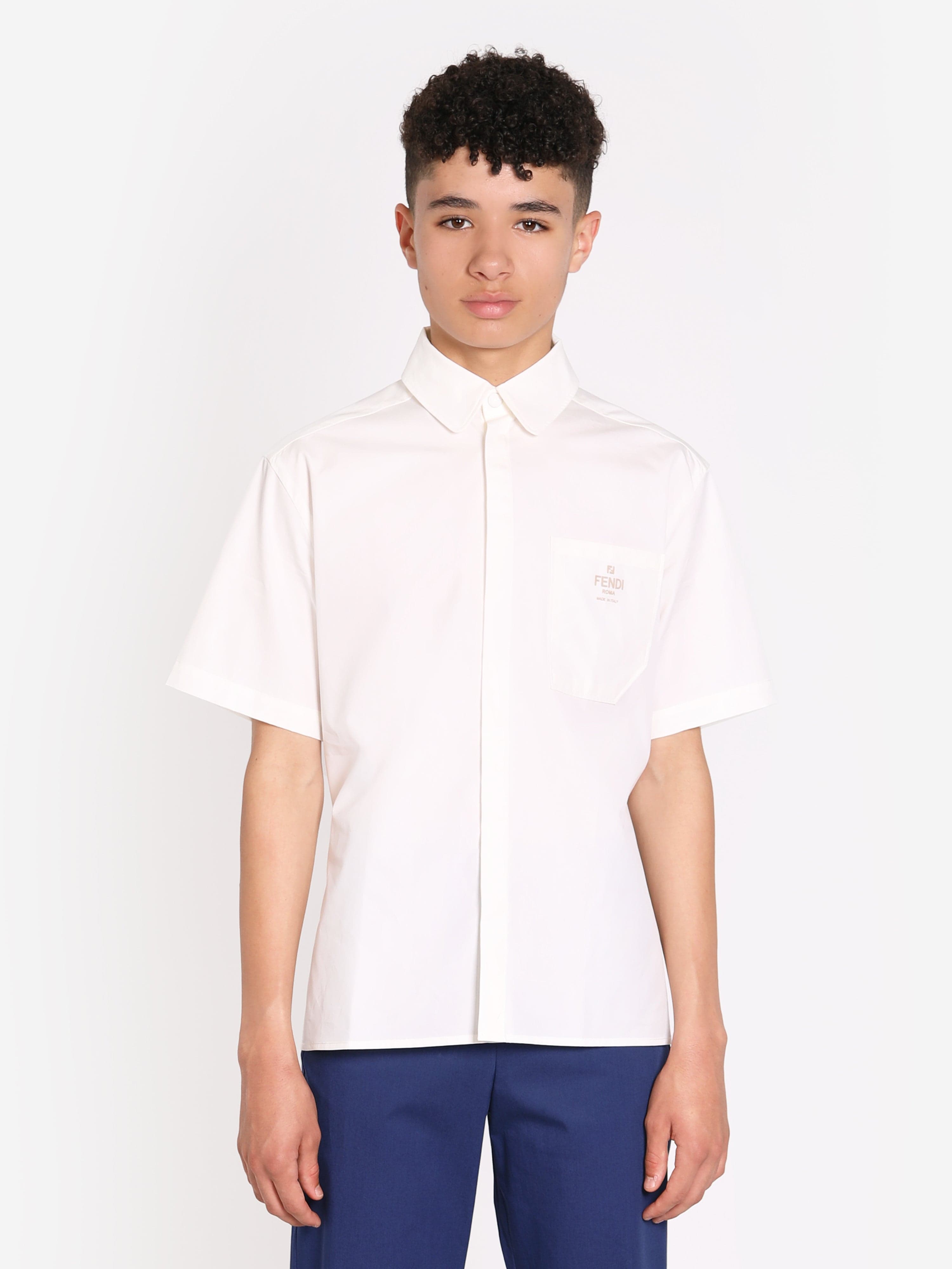 Fendi Boys Short Sleeve Logo Shirt in White