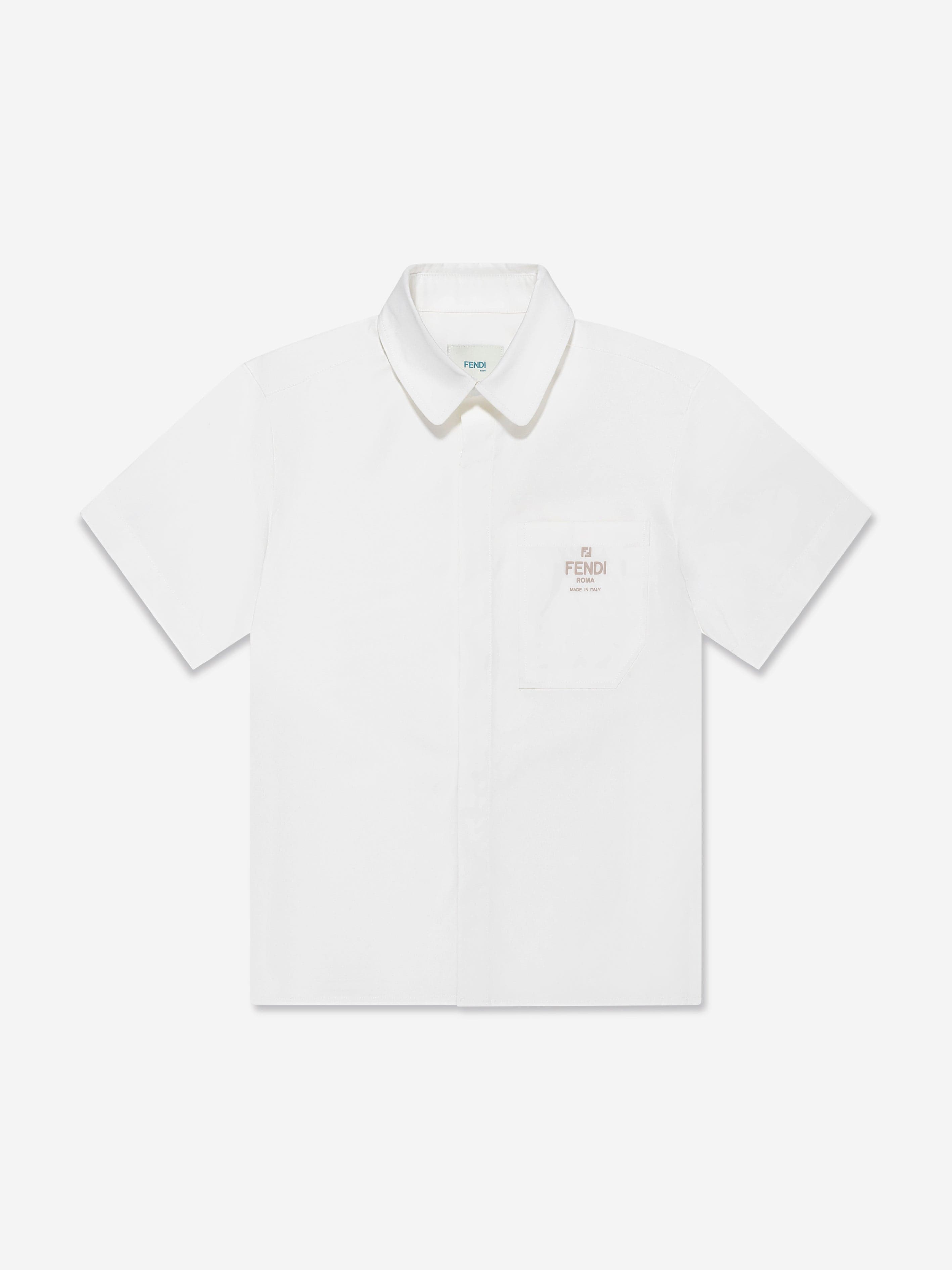 Fendi Boys Short Sleeve Logo Shirt in White