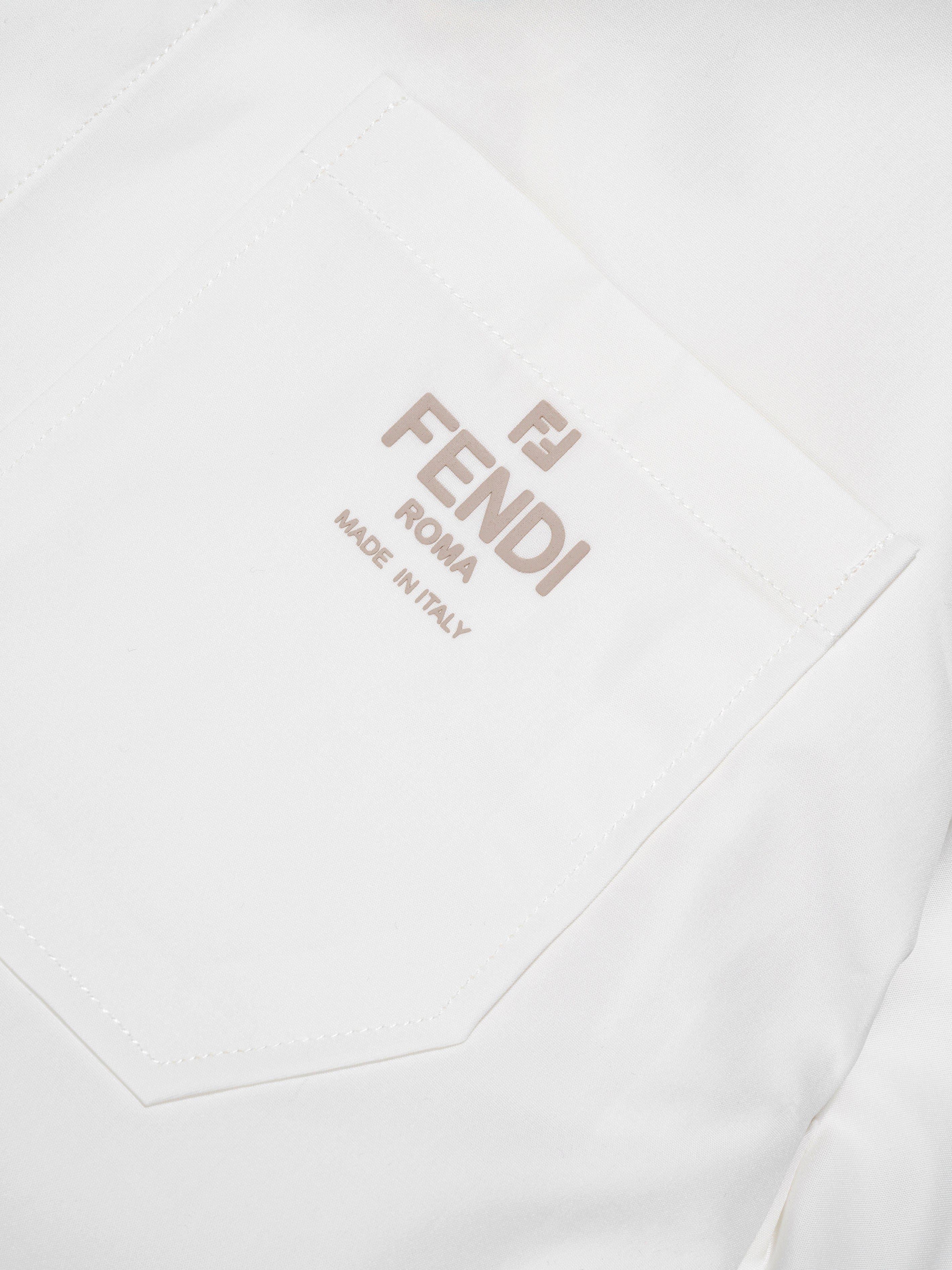 Fendi Boys Short Sleeve Logo Shirt in White