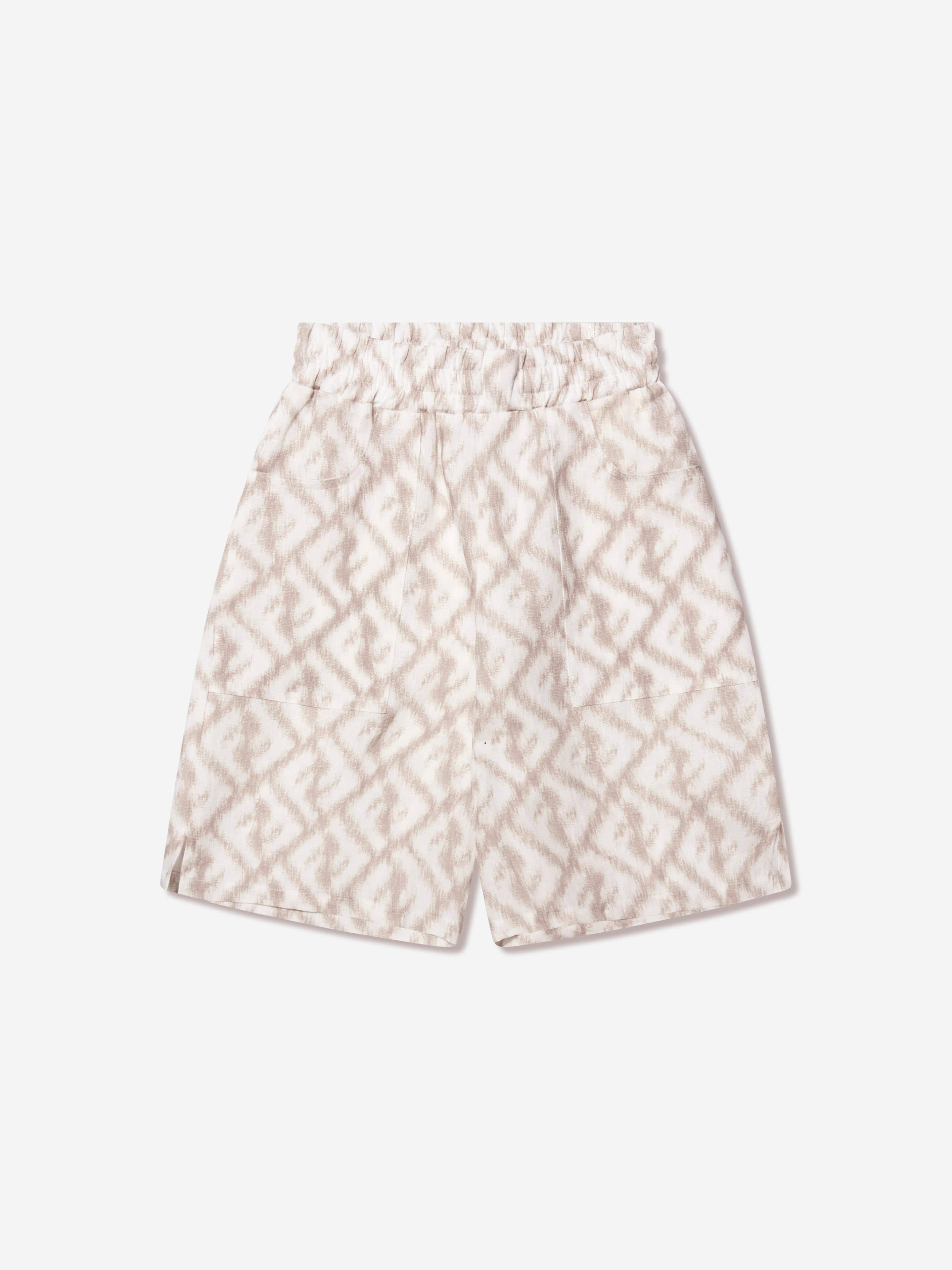 Fendi Boys FF Logo Linen Shorts in Ivory