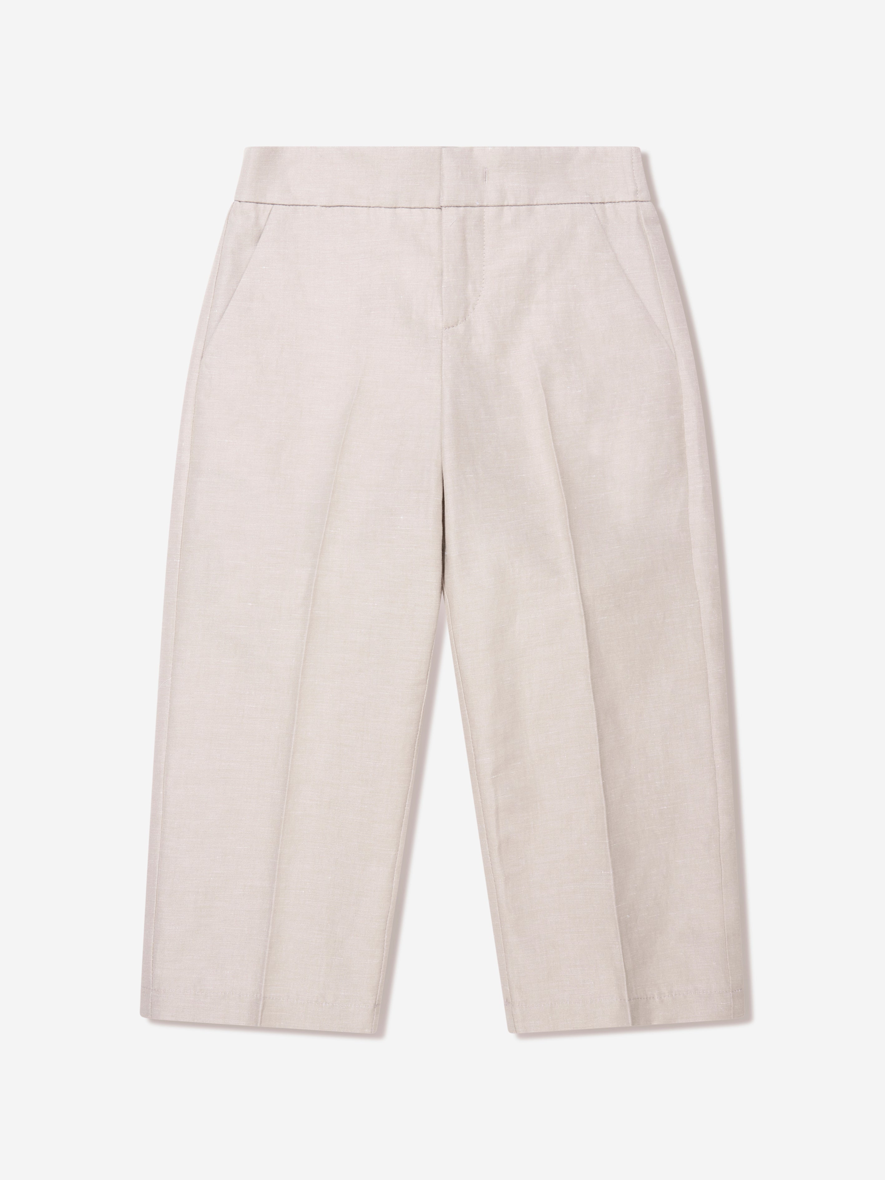 Fendi Boys Cotton And Linen Trousers in Beige