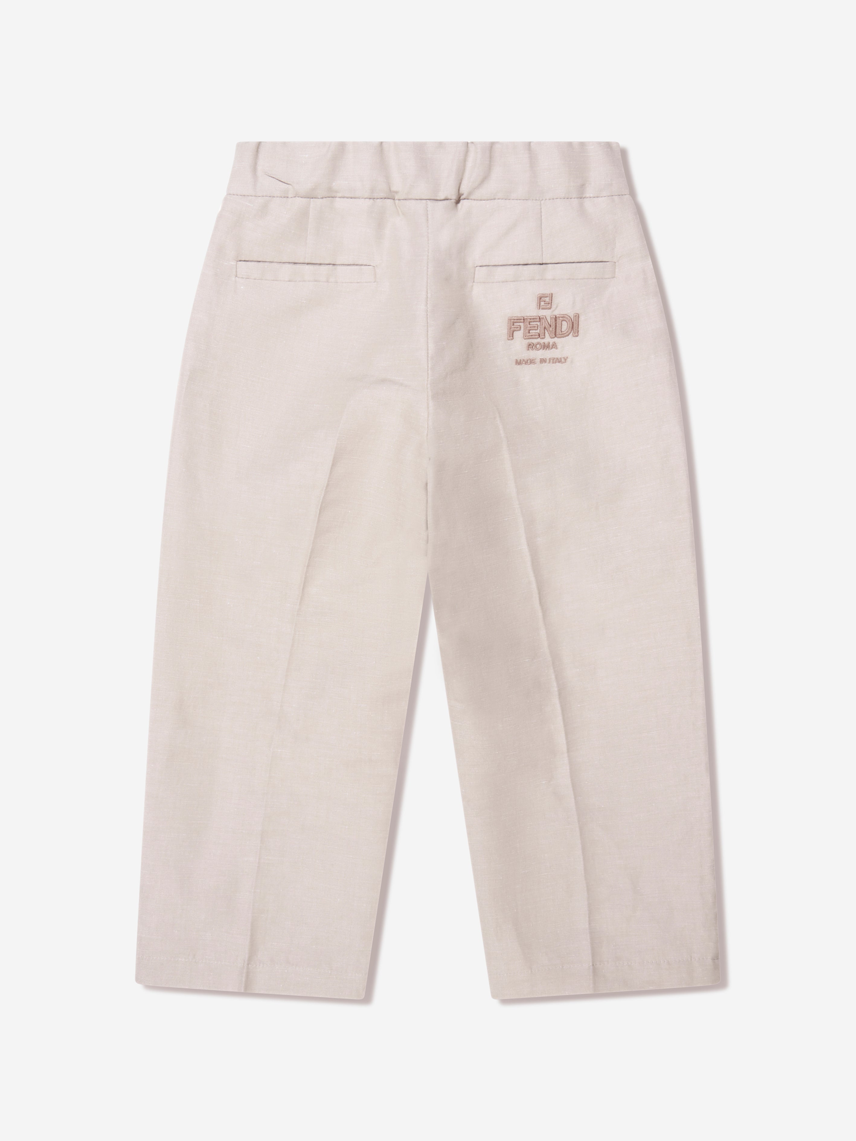 Fendi Boys Cotton And Linen Trousers in Beige