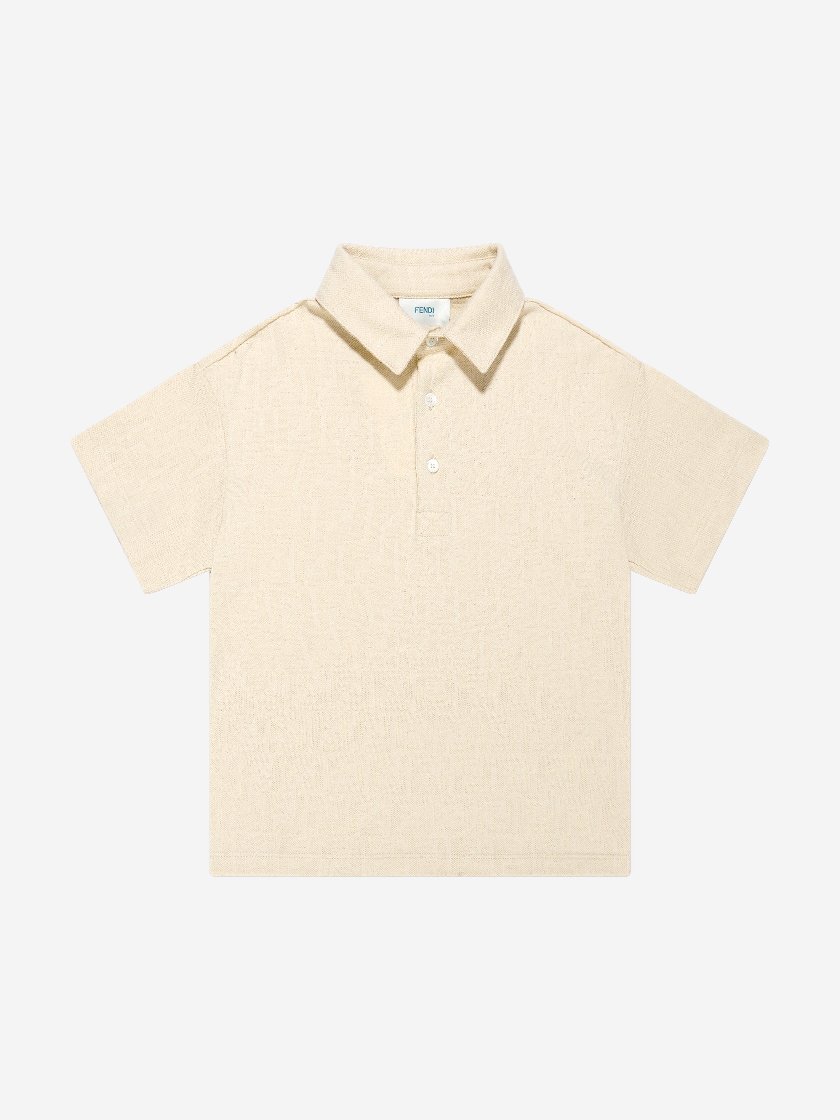 Fendi Boys FF Logo Polo Shirt in White