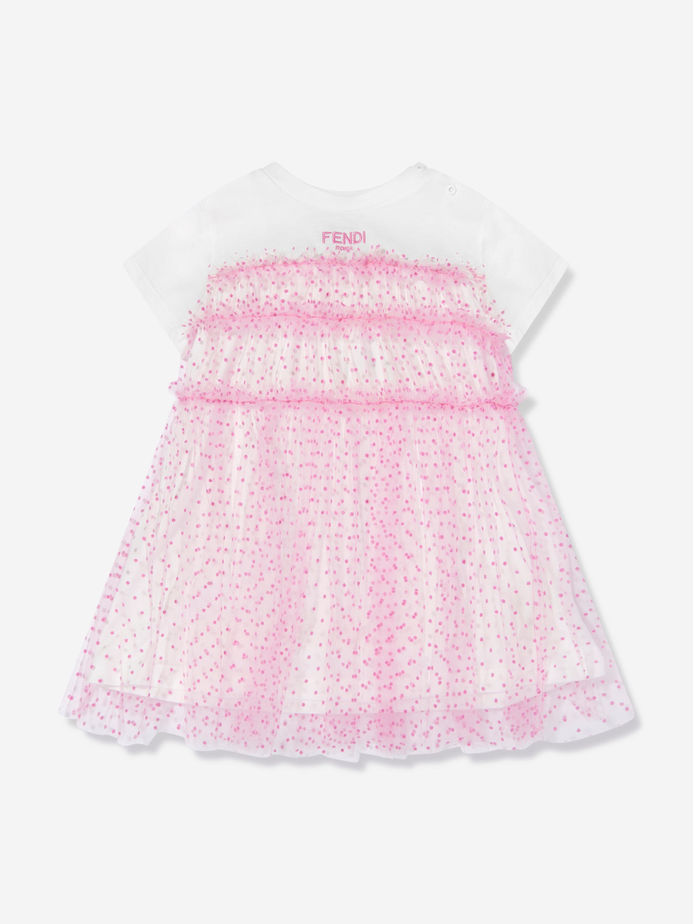 Fendi Baby Girls Jersey And Tulle Dress in Pink