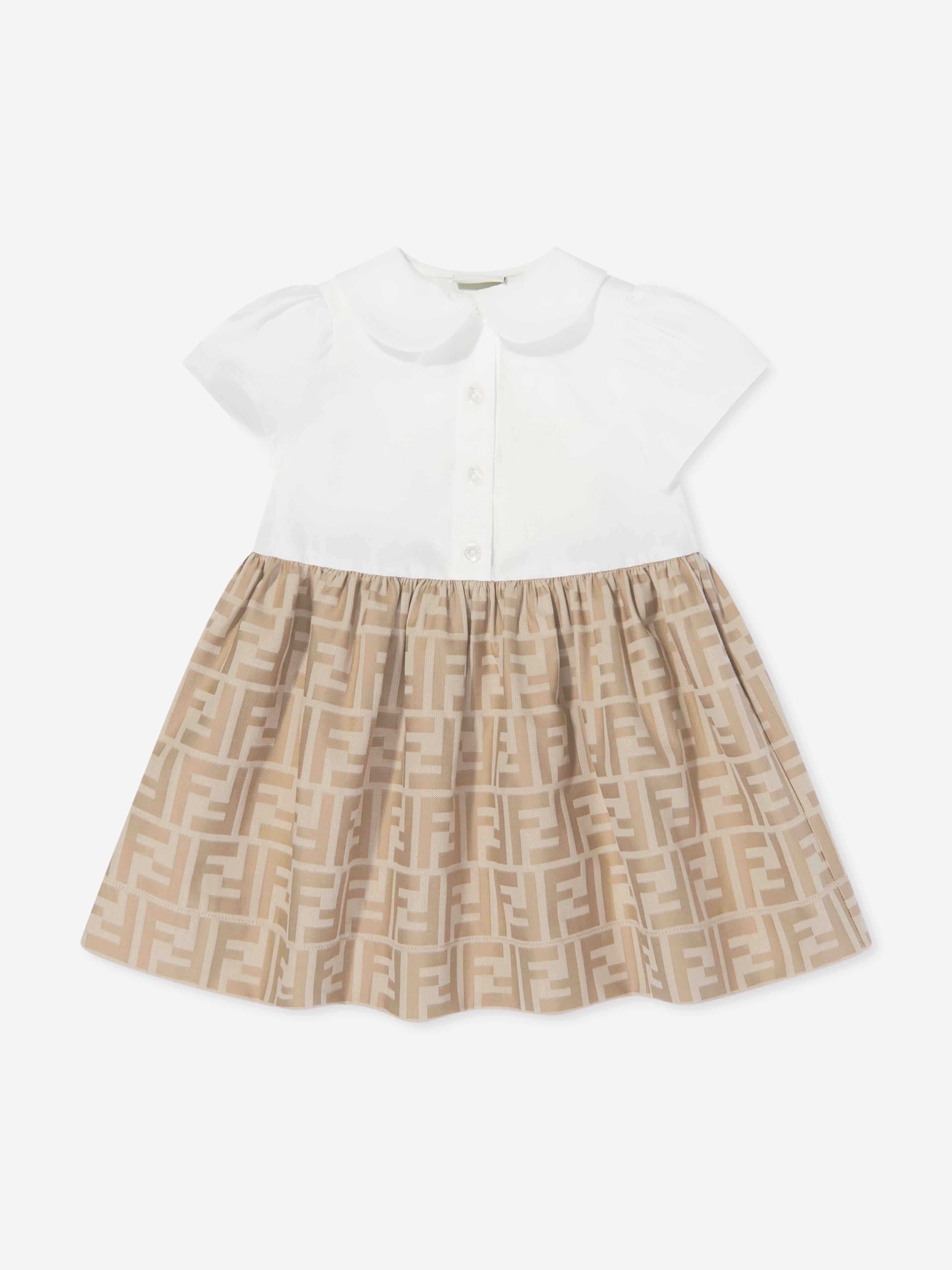 Fendi Baby Girls FF Jacquard Dress in Beige