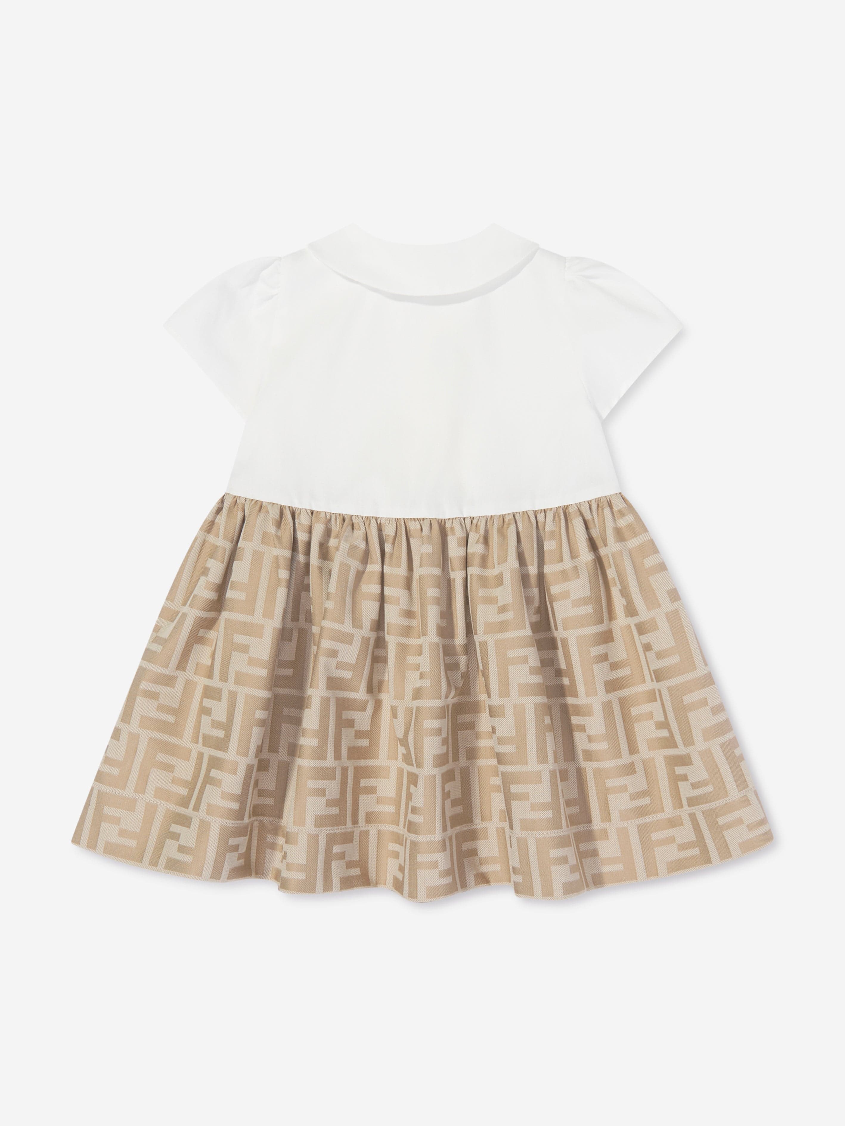 Fendi Baby Girls FF Jacquard Dress in Beige