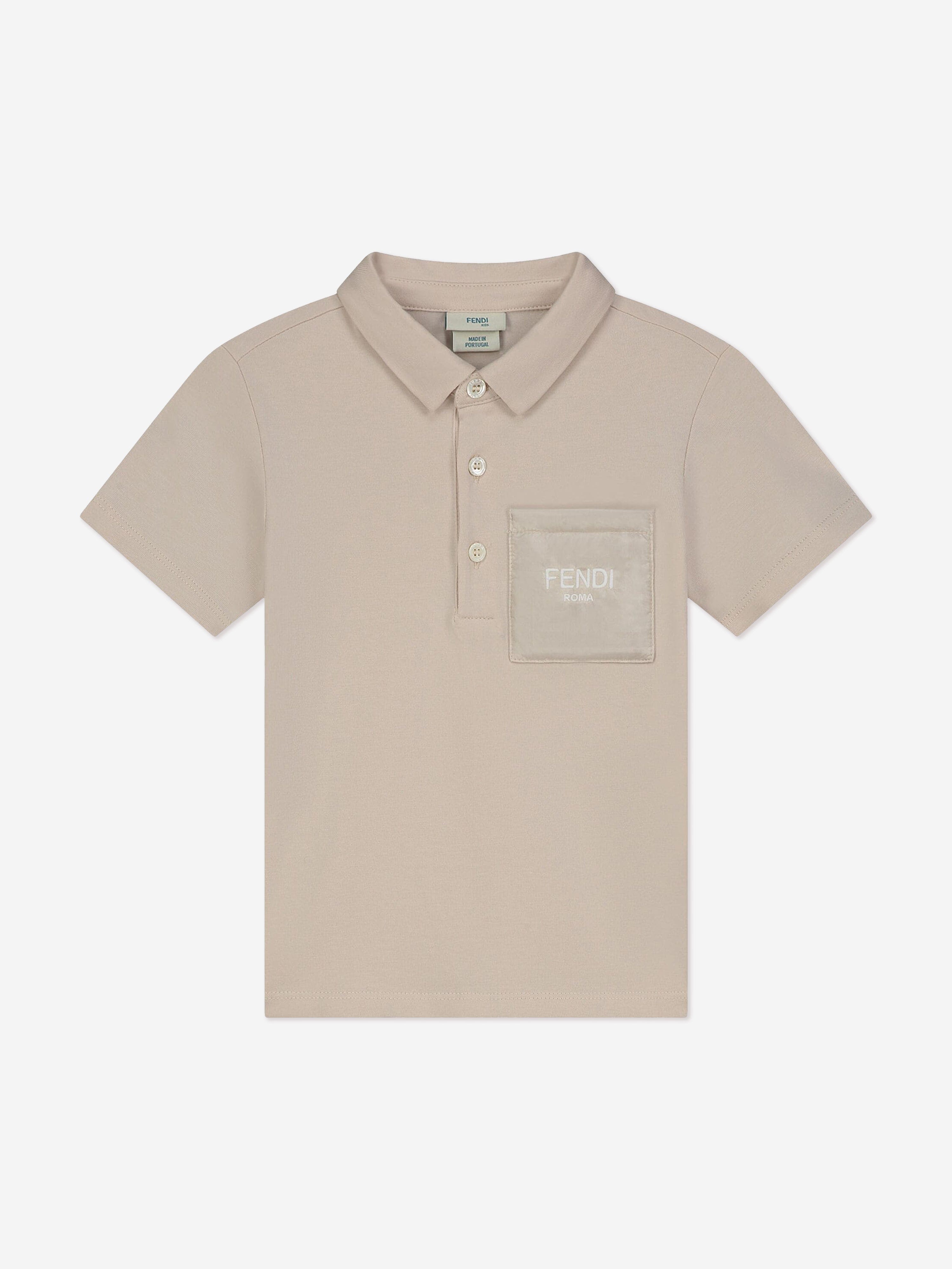 Fendi Baby Boys Logo Polo Shirt in Beige