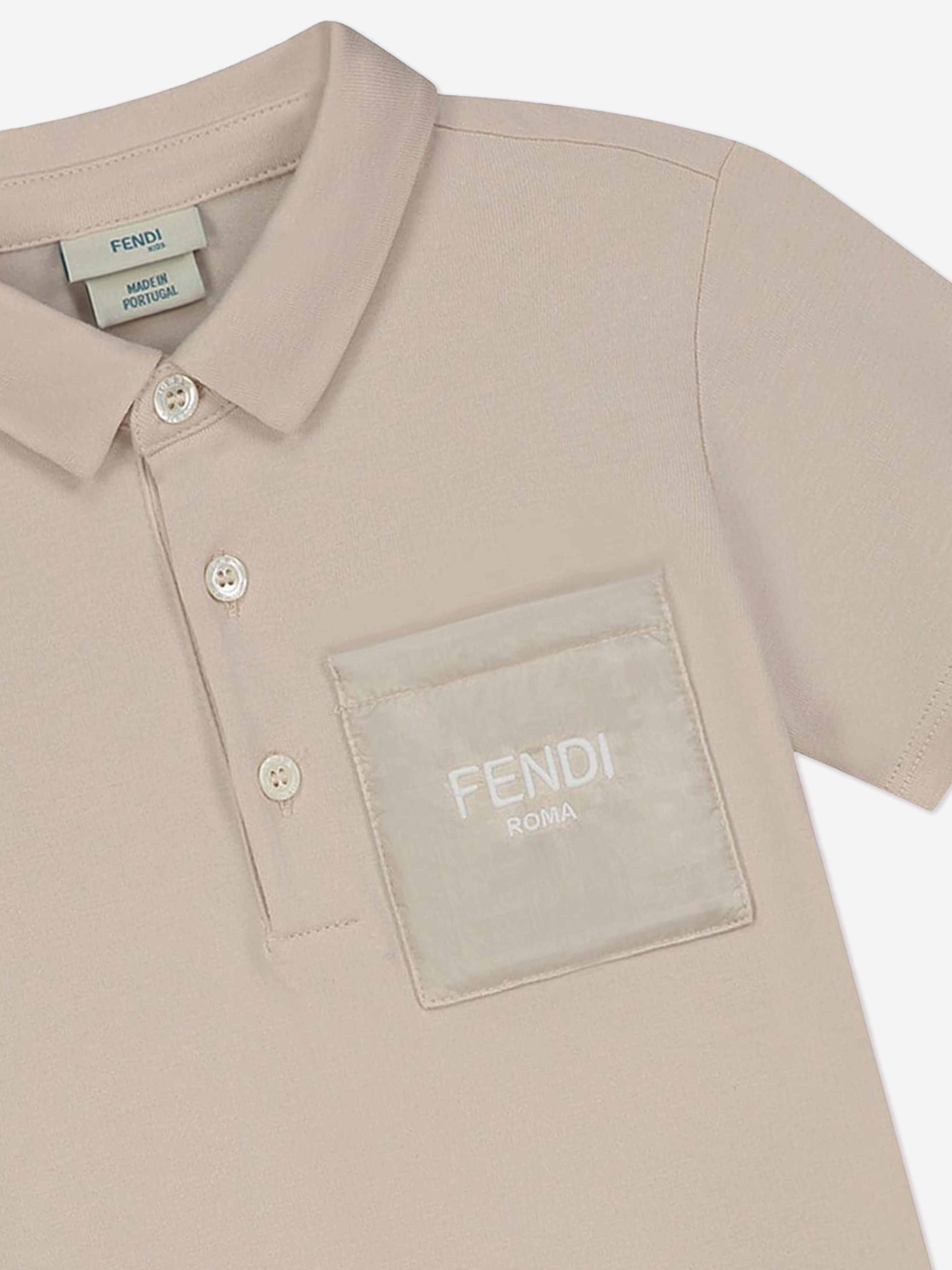 Fendi Baby Boys Logo Polo Shirt in Beige