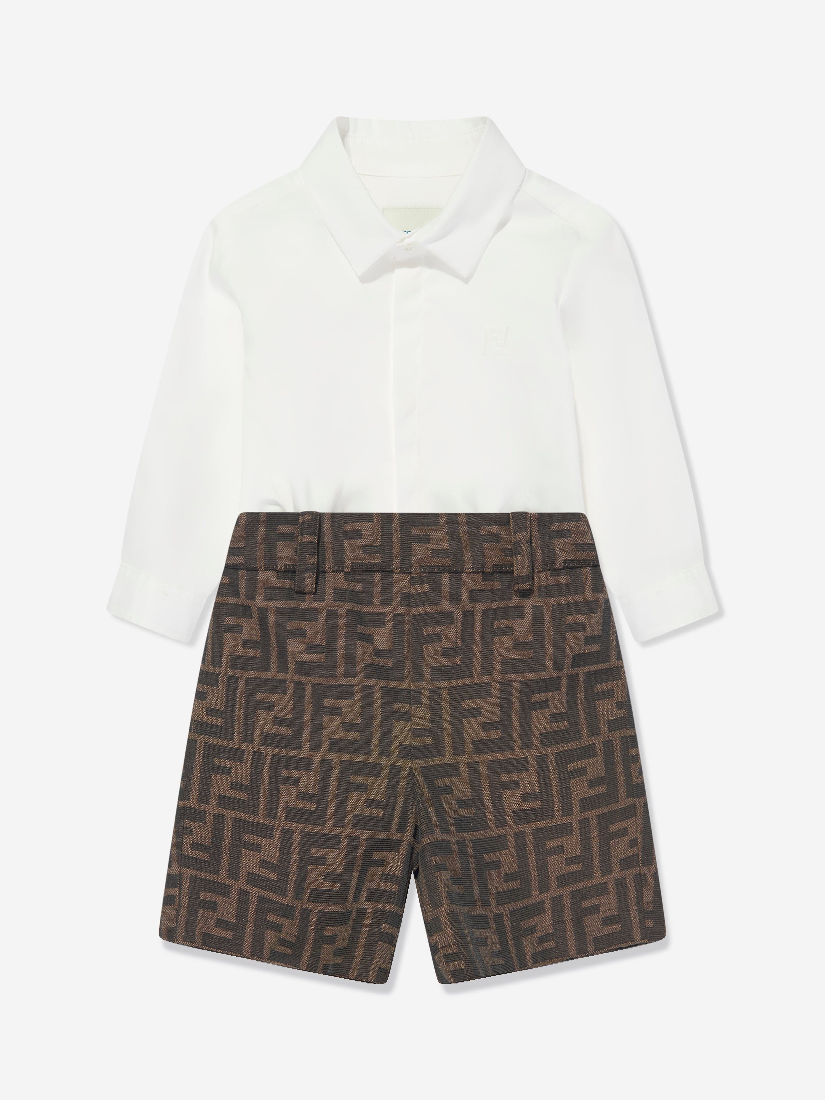 Fendi Baby Boys FF Logo Romper in Brown