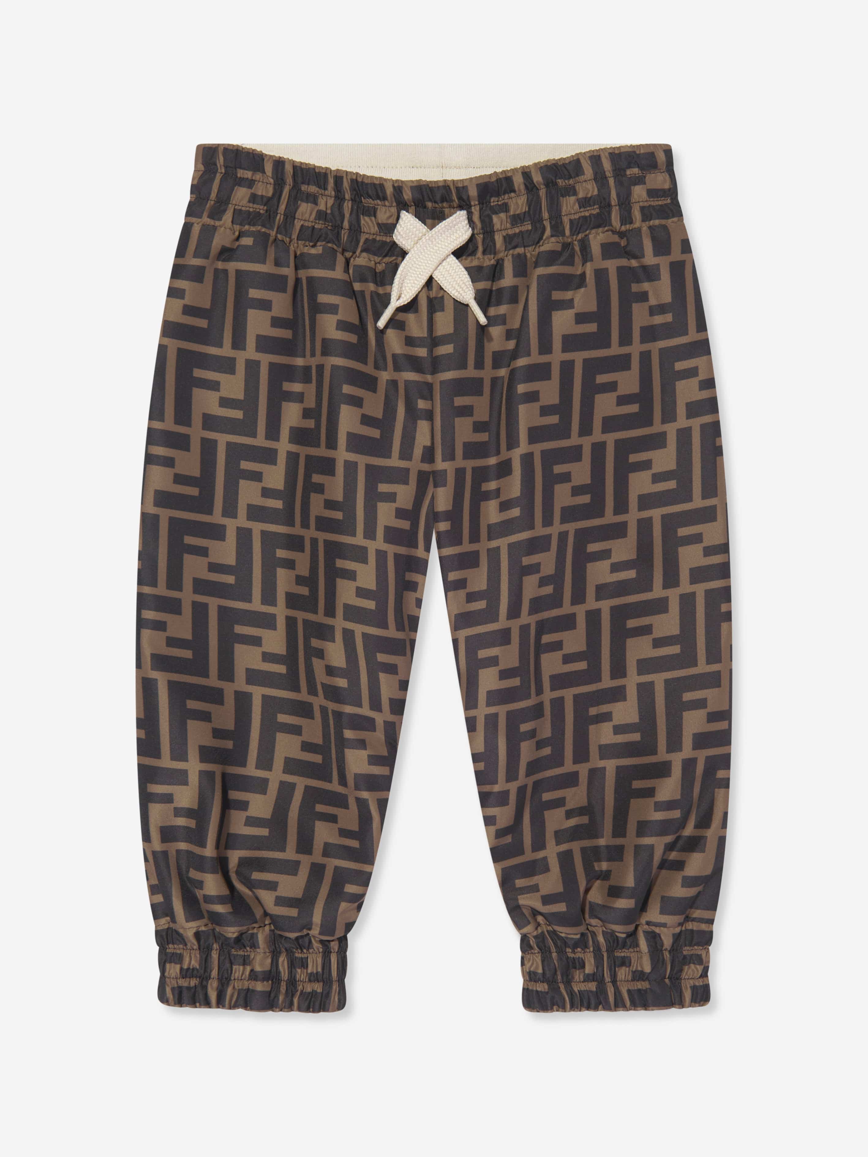 Fendi Baby FF Logo Reversible Joggers in Brown