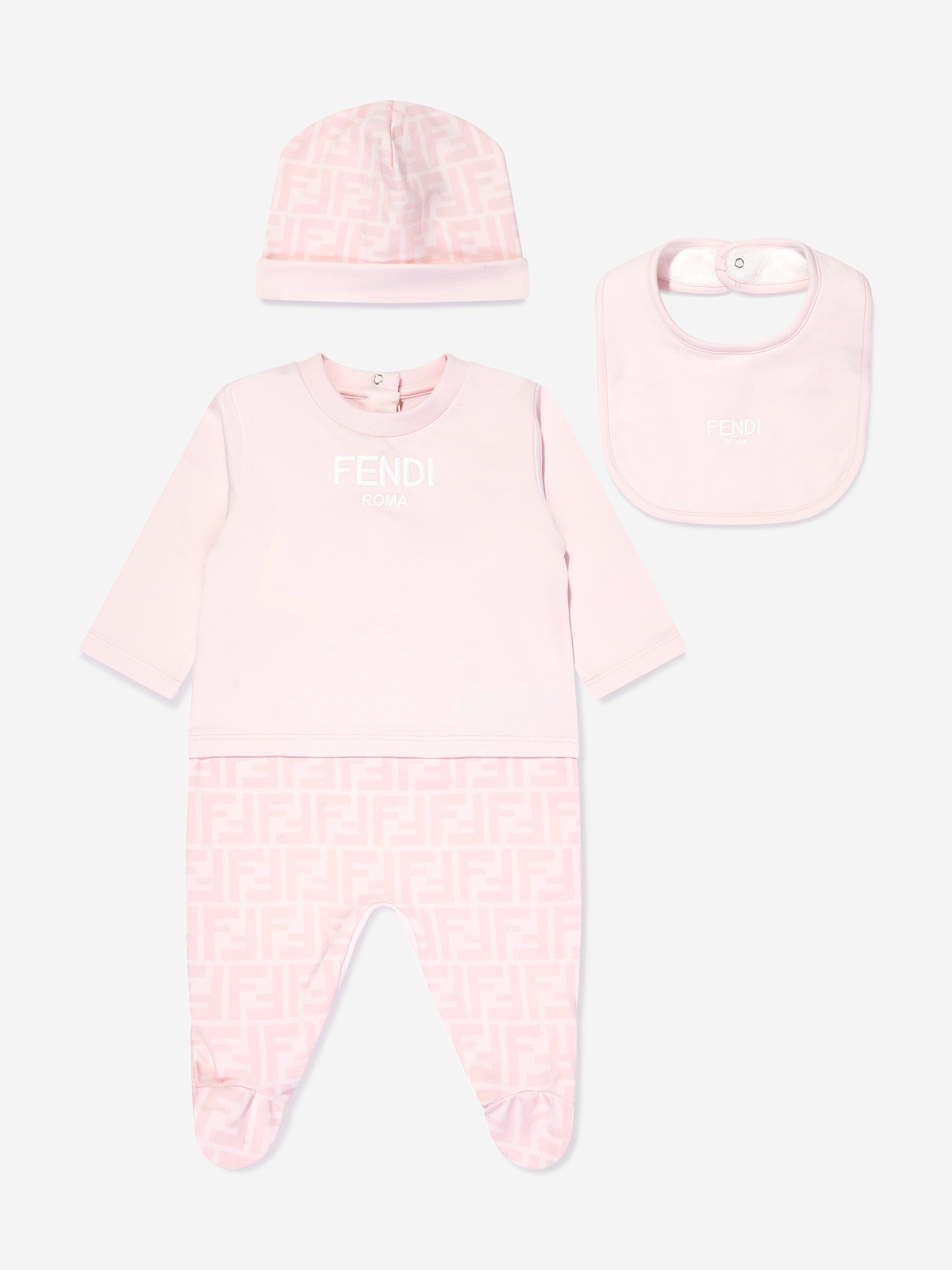 Fendi Baby Girls 3 Piece Babygrow Gift Set in Pink