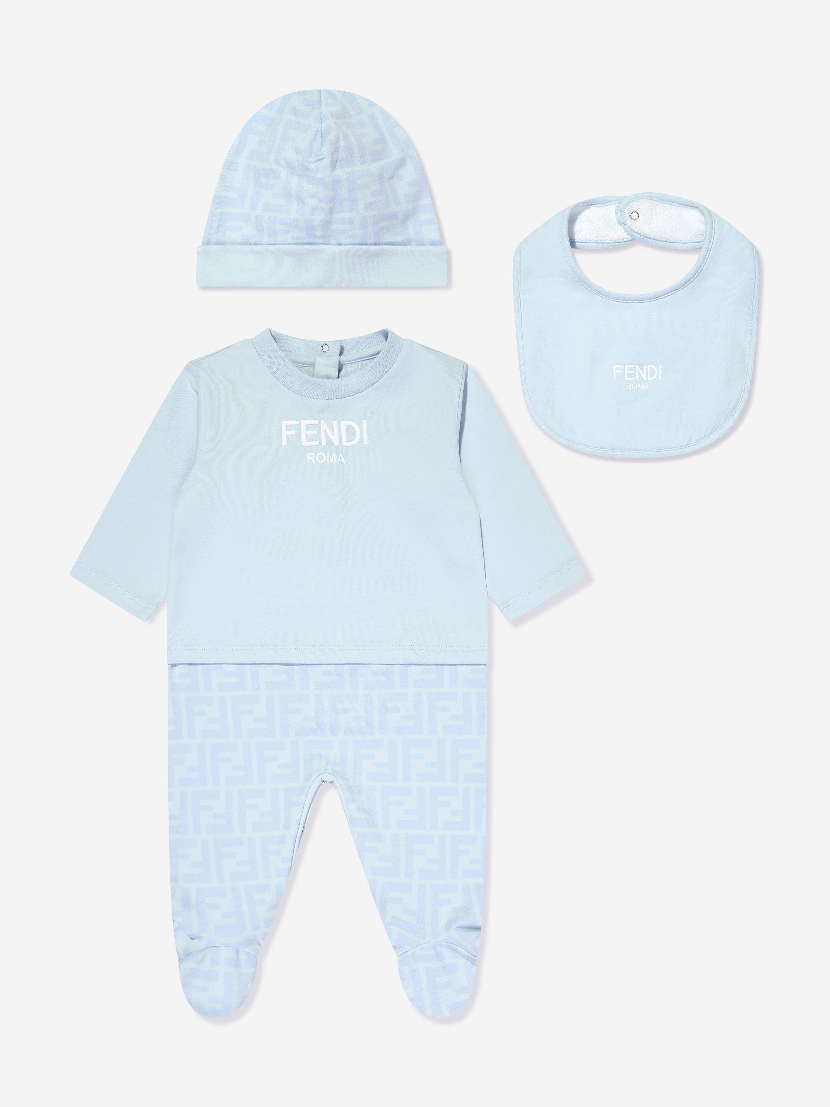 Fendi Baby Boys 3 Piece Babygrow Gift Set in Blue