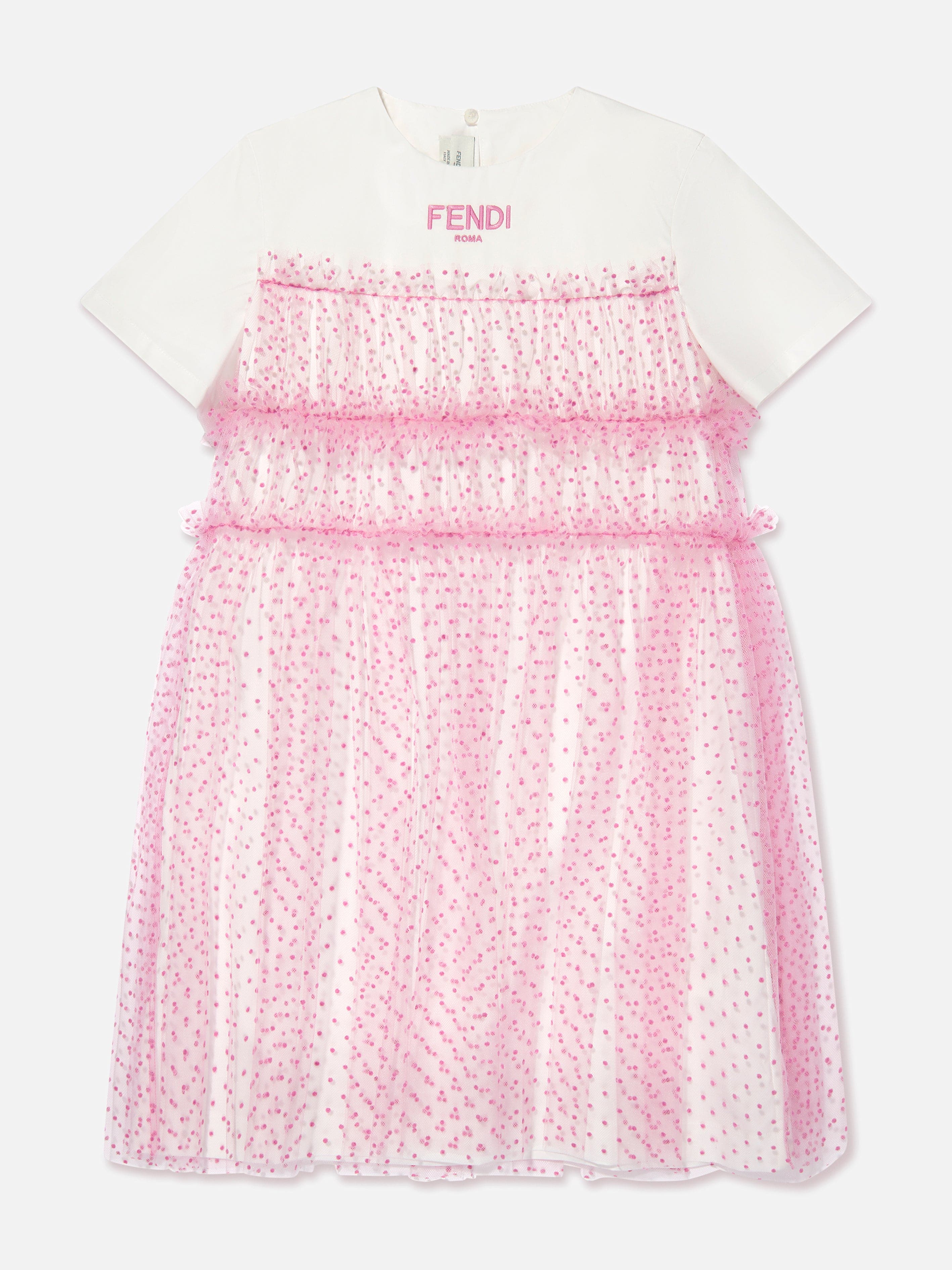 Fendi Girls Logo Tulle Dress in Pink