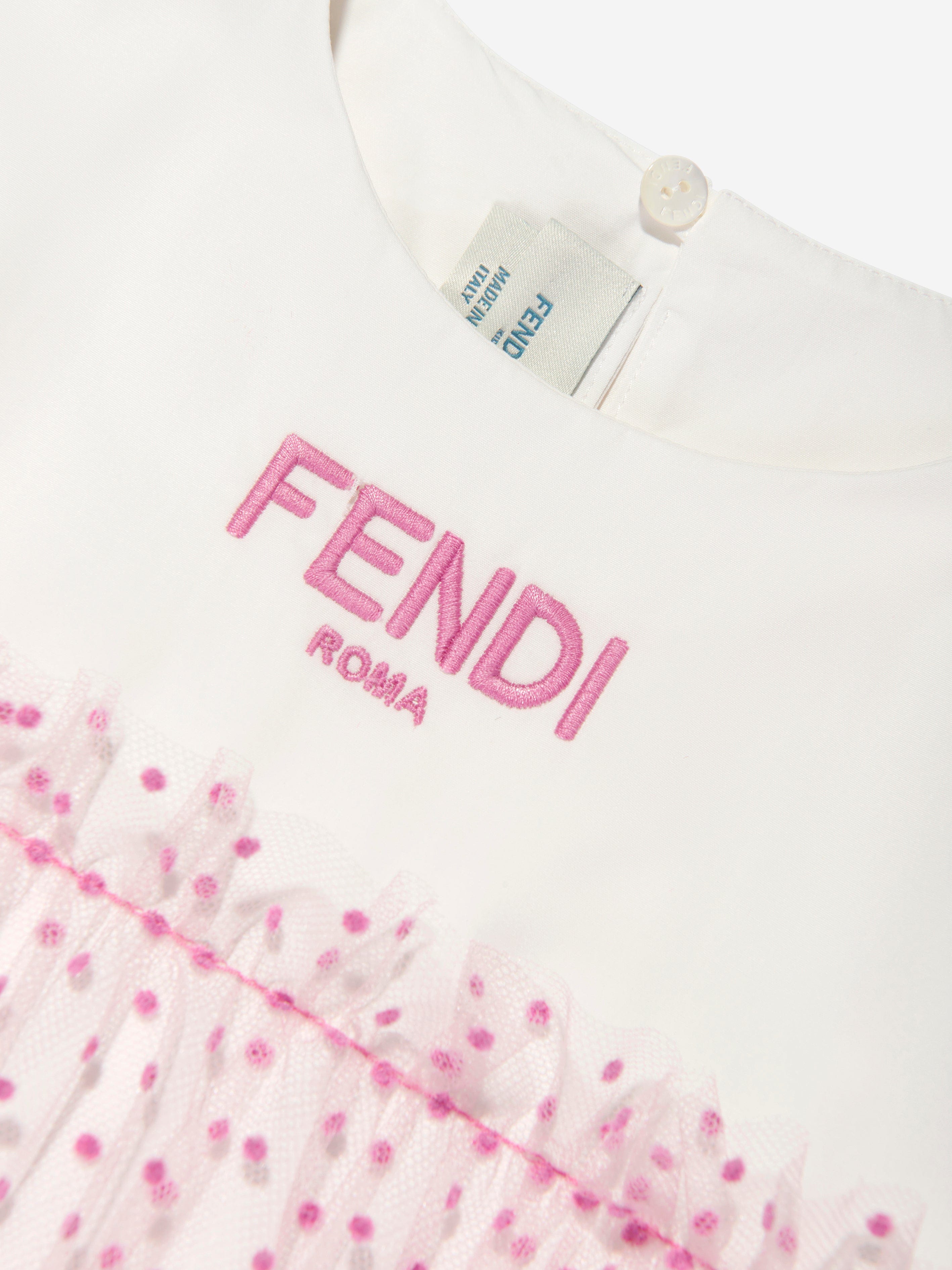 Fendi Girls Logo Tulle Dress in Pink