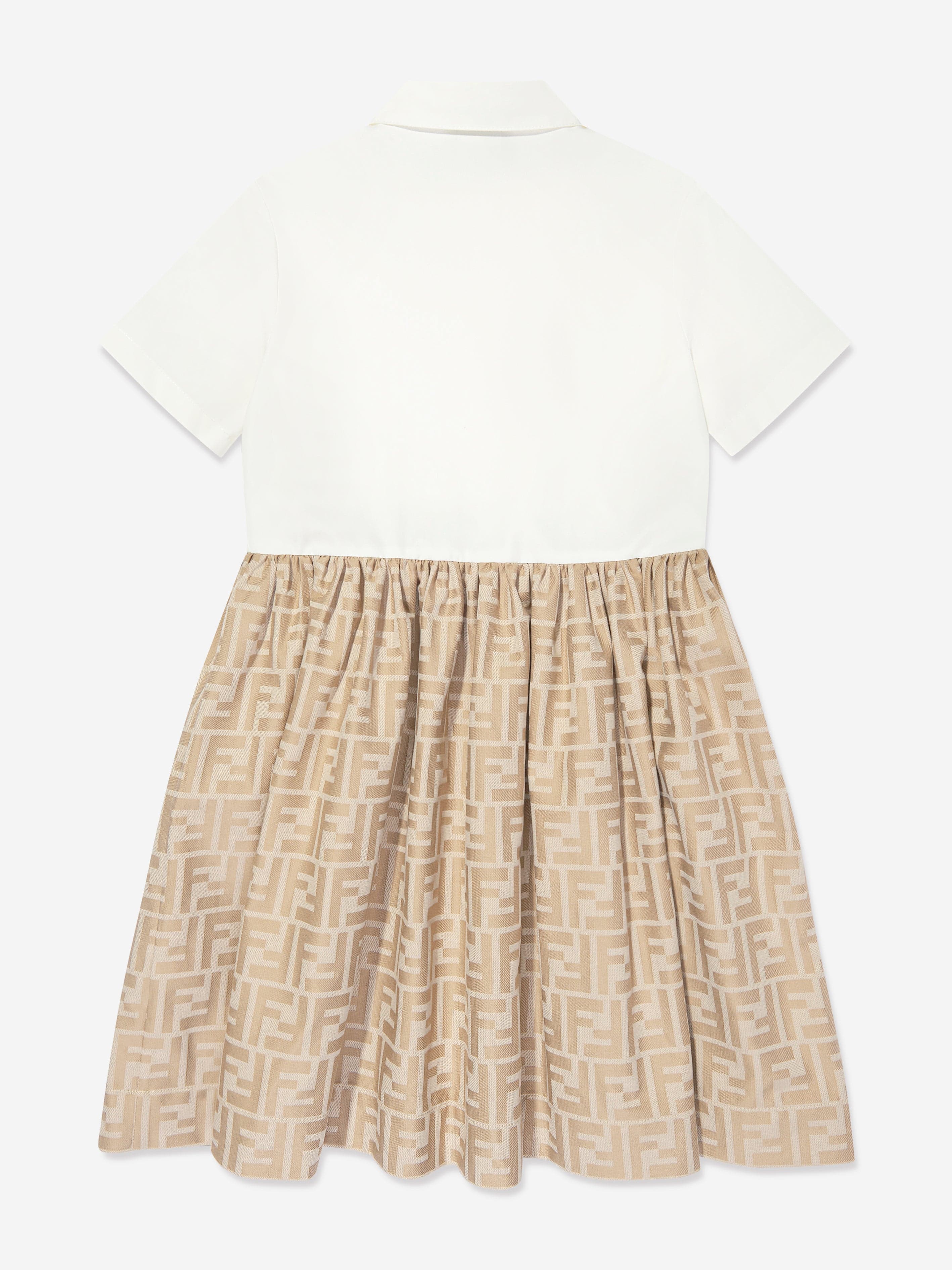 Fendi Girls FF Jacquard Dress in Beige