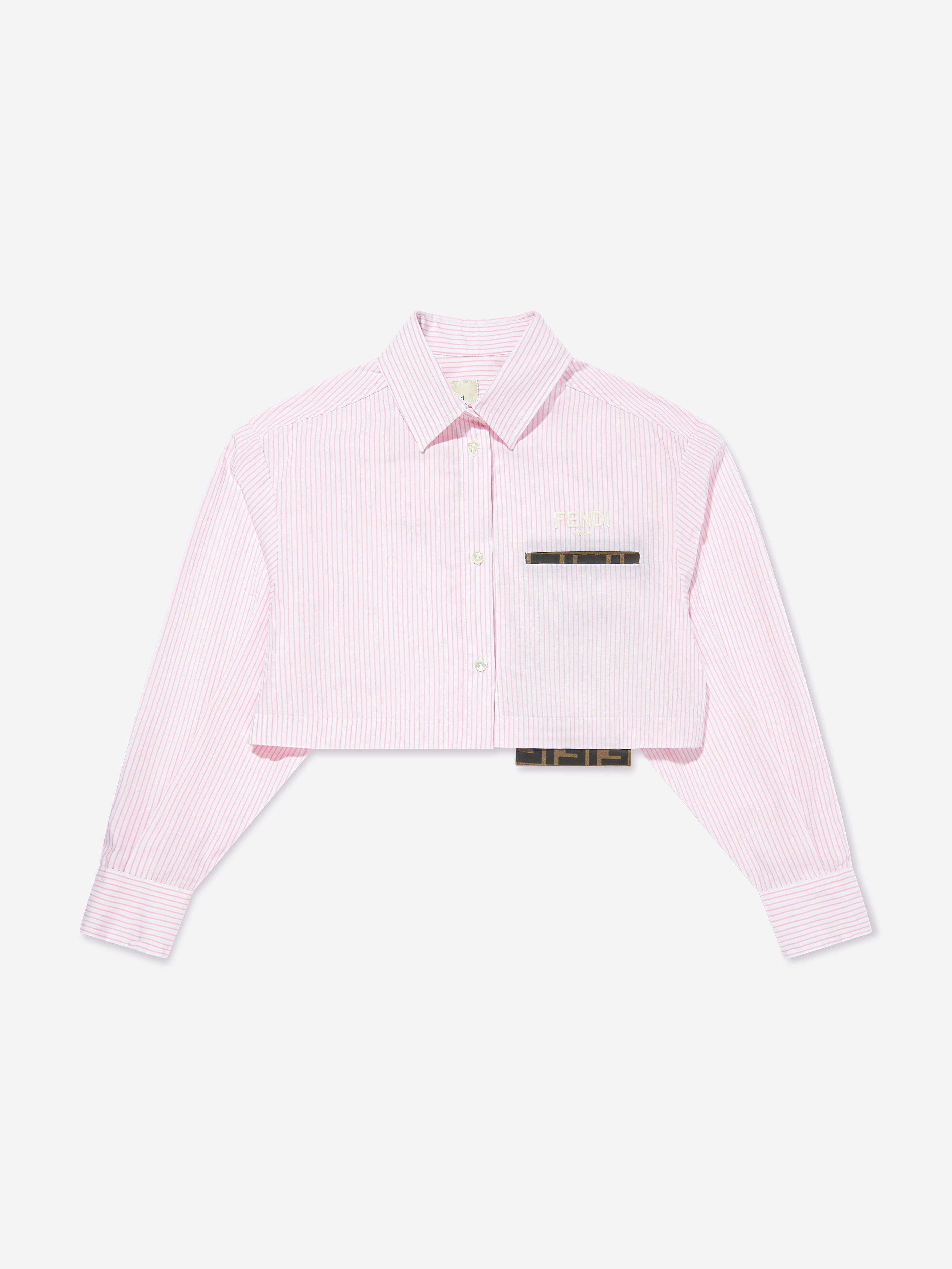 Fendi Girls Striped Cropped Shirt in Pink