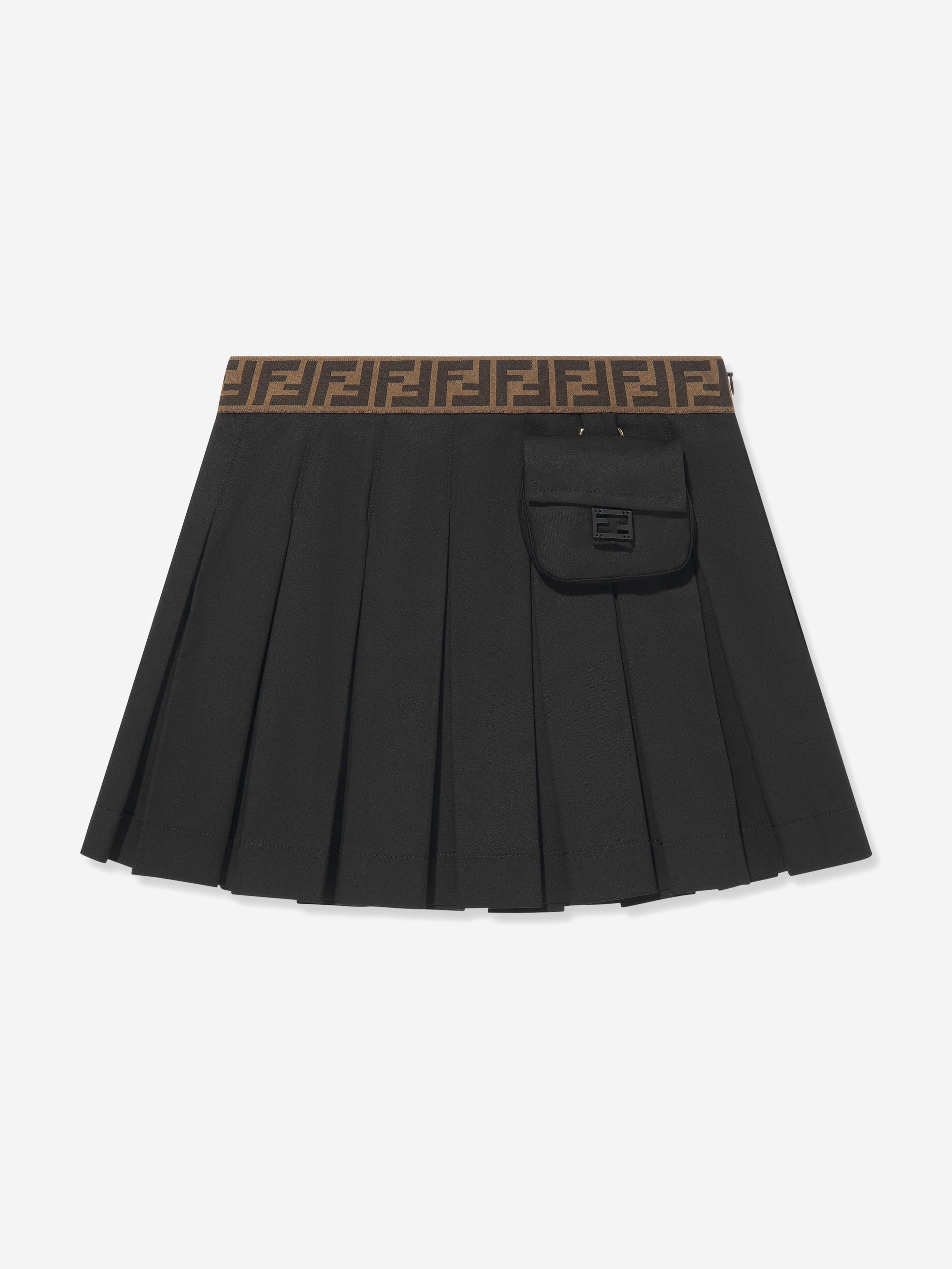 Fendi Girls Pleated Skirt in Black