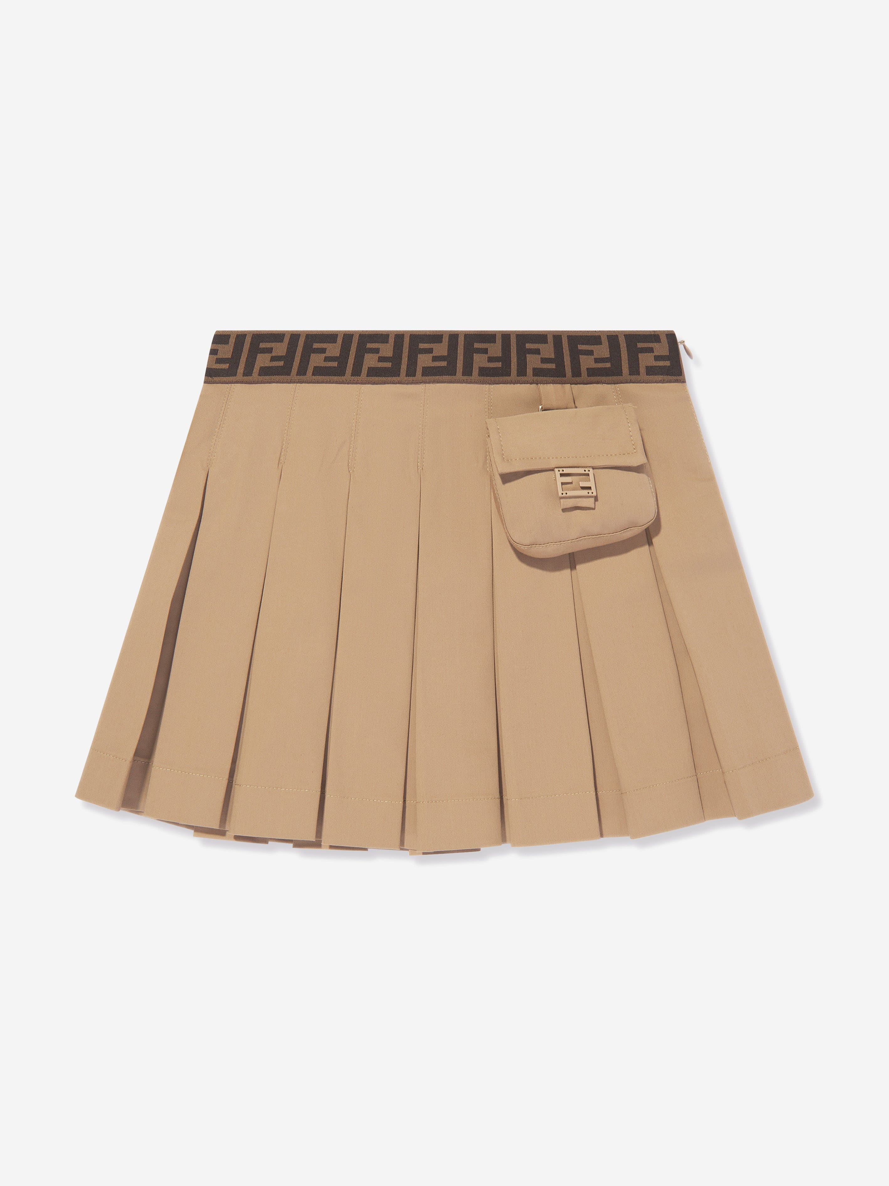 Fendi Girls Pleated Skirt in Beige