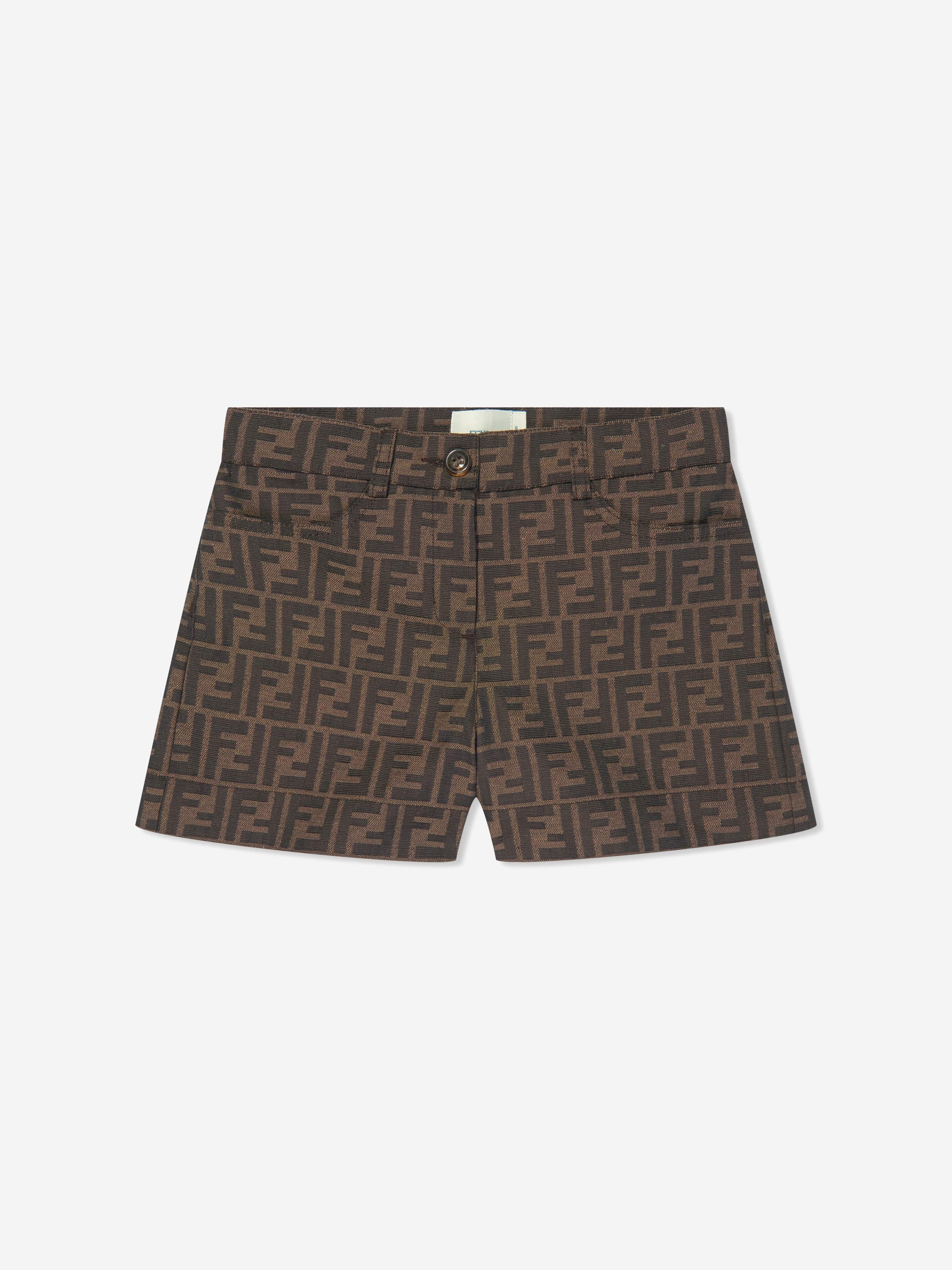 Fendi Girls FF Logo Shorts in Brown