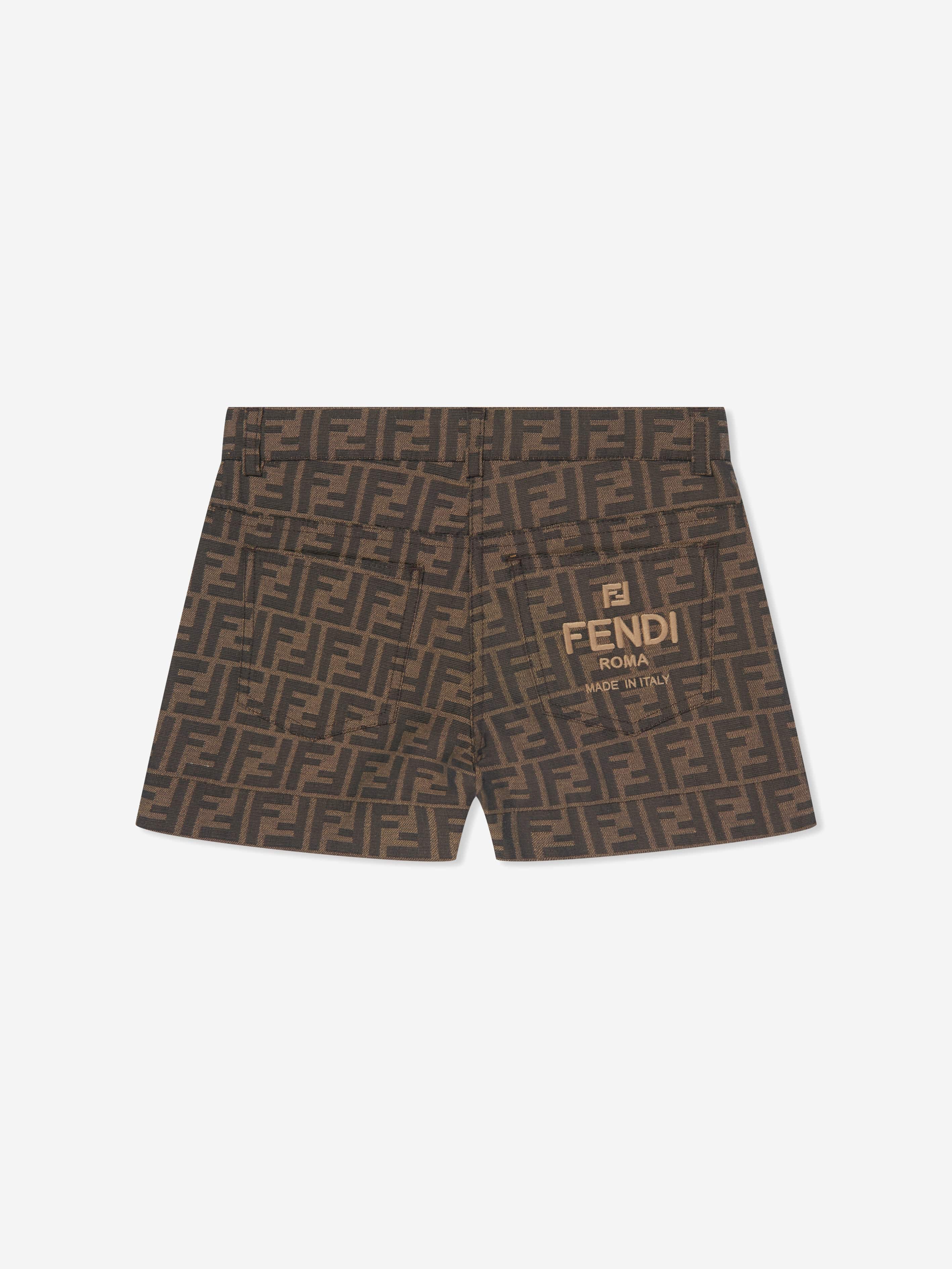 Fendi Girls FF Logo Shorts in Brown