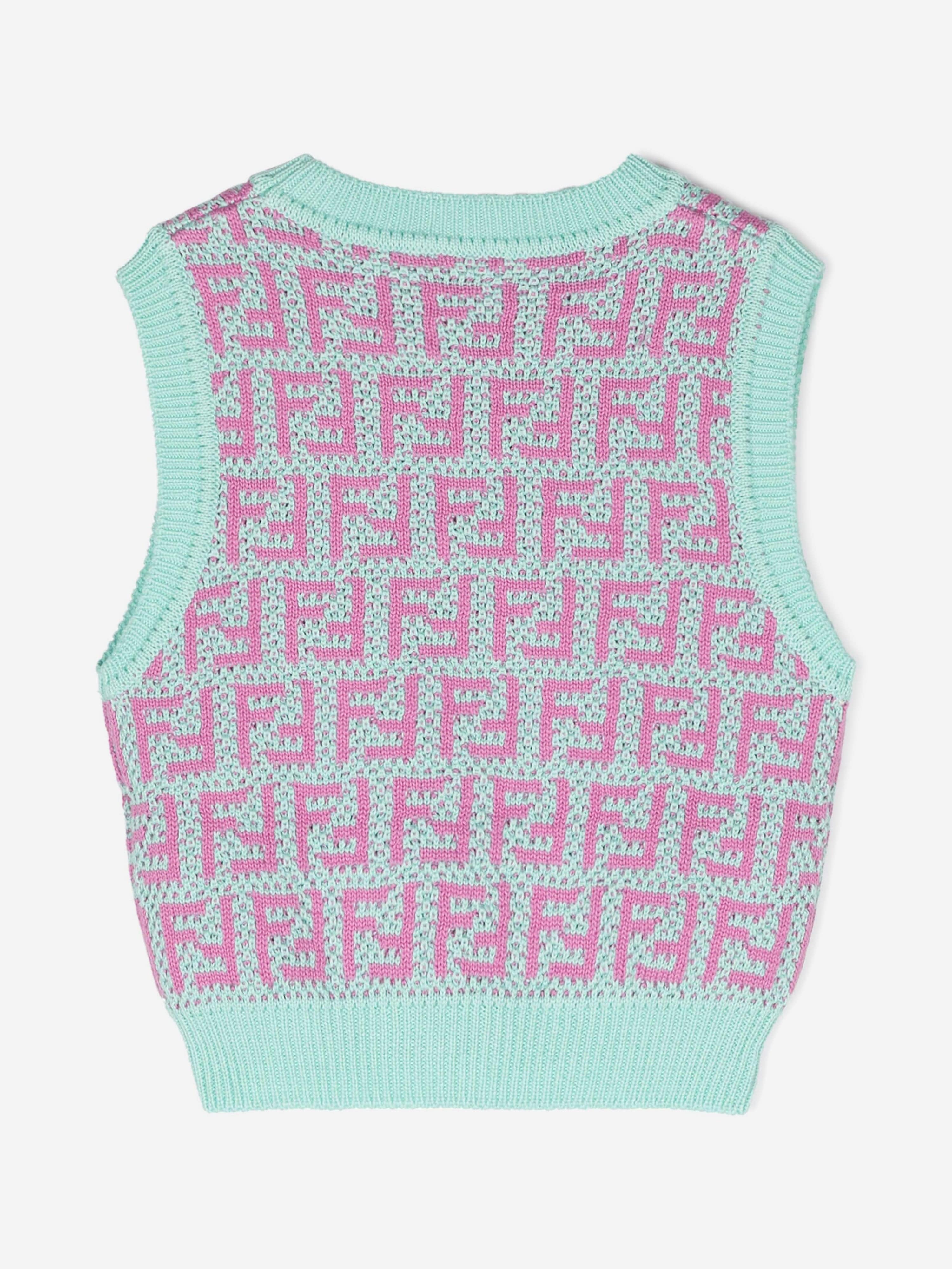 Fendi Girls Crochet Knit Sweater Vest in Multicolour