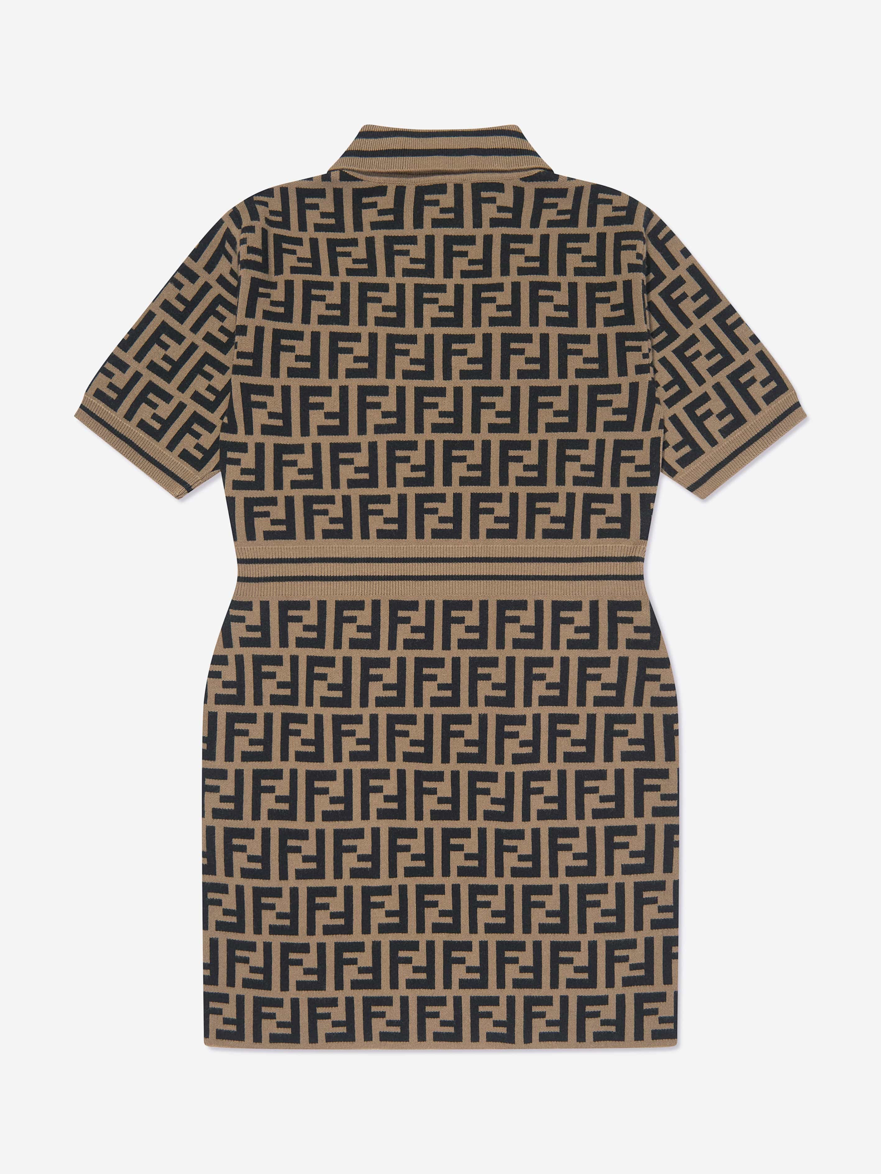 Fendi Girls FF Logo Knitted Dress in Brown