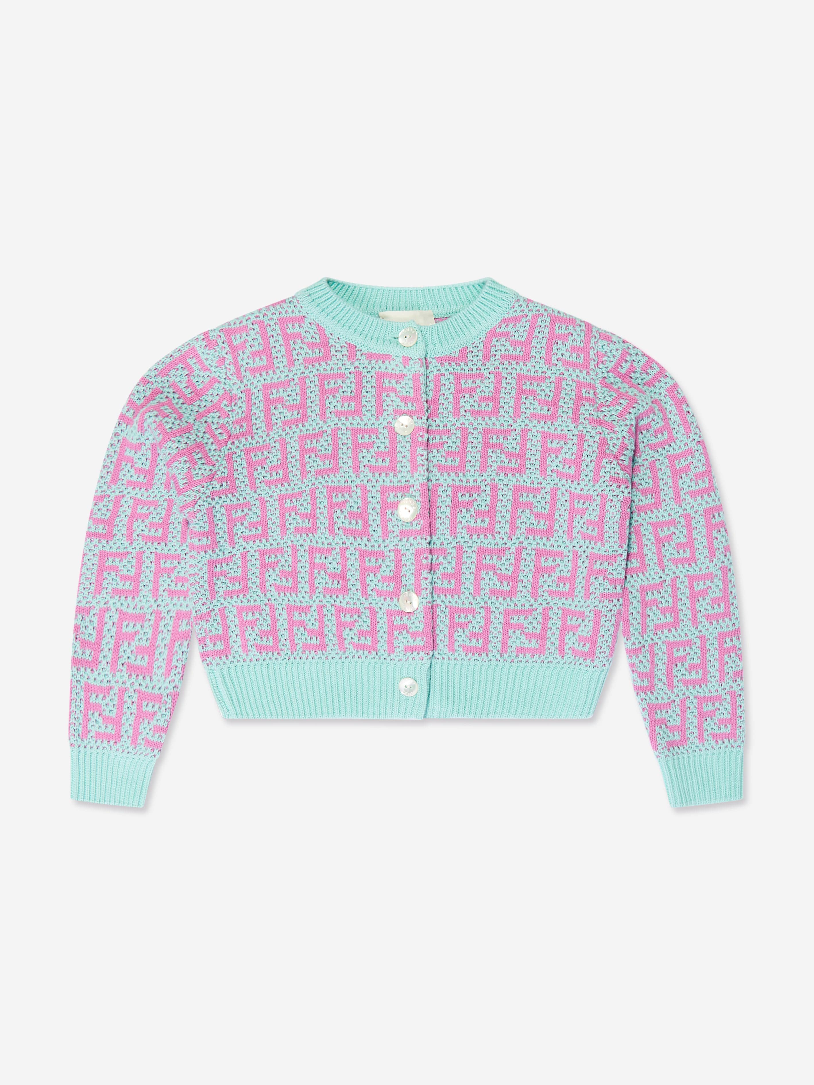 Fendi Girls Crochet Knit Cardigan in Multicolour