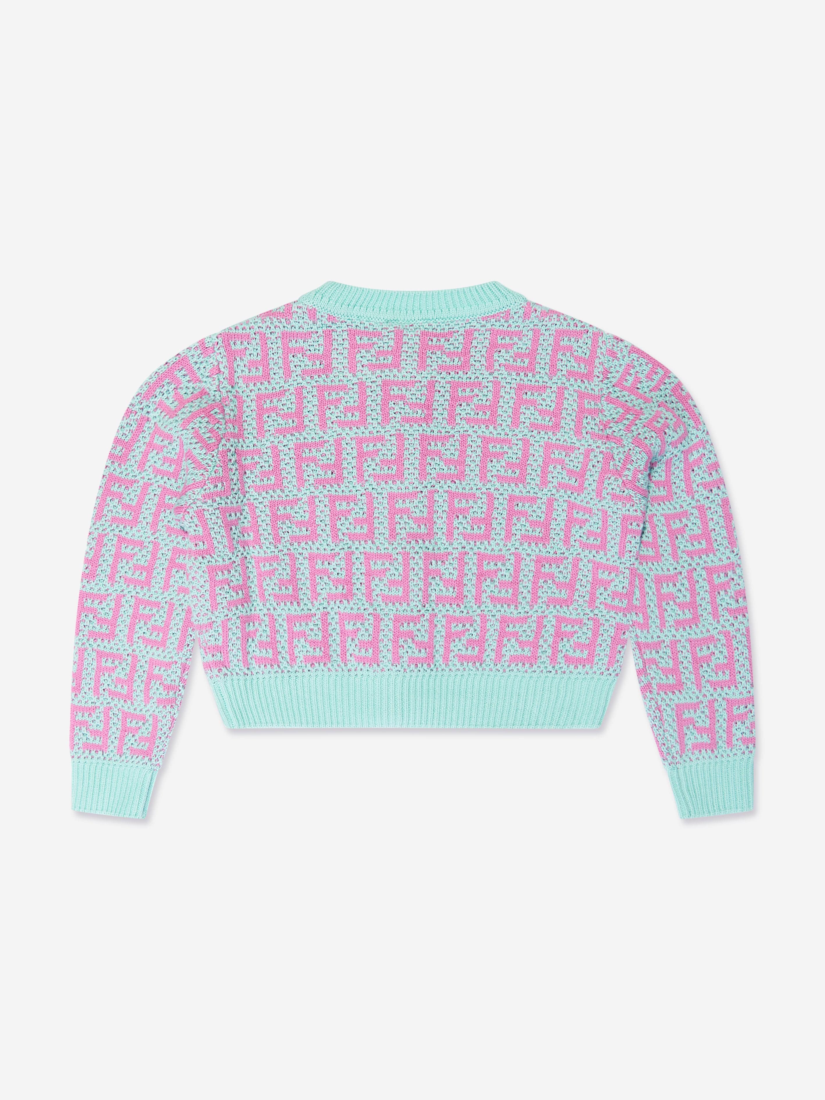 Fendi Girls Crochet Knit Cardigan in Multicolour