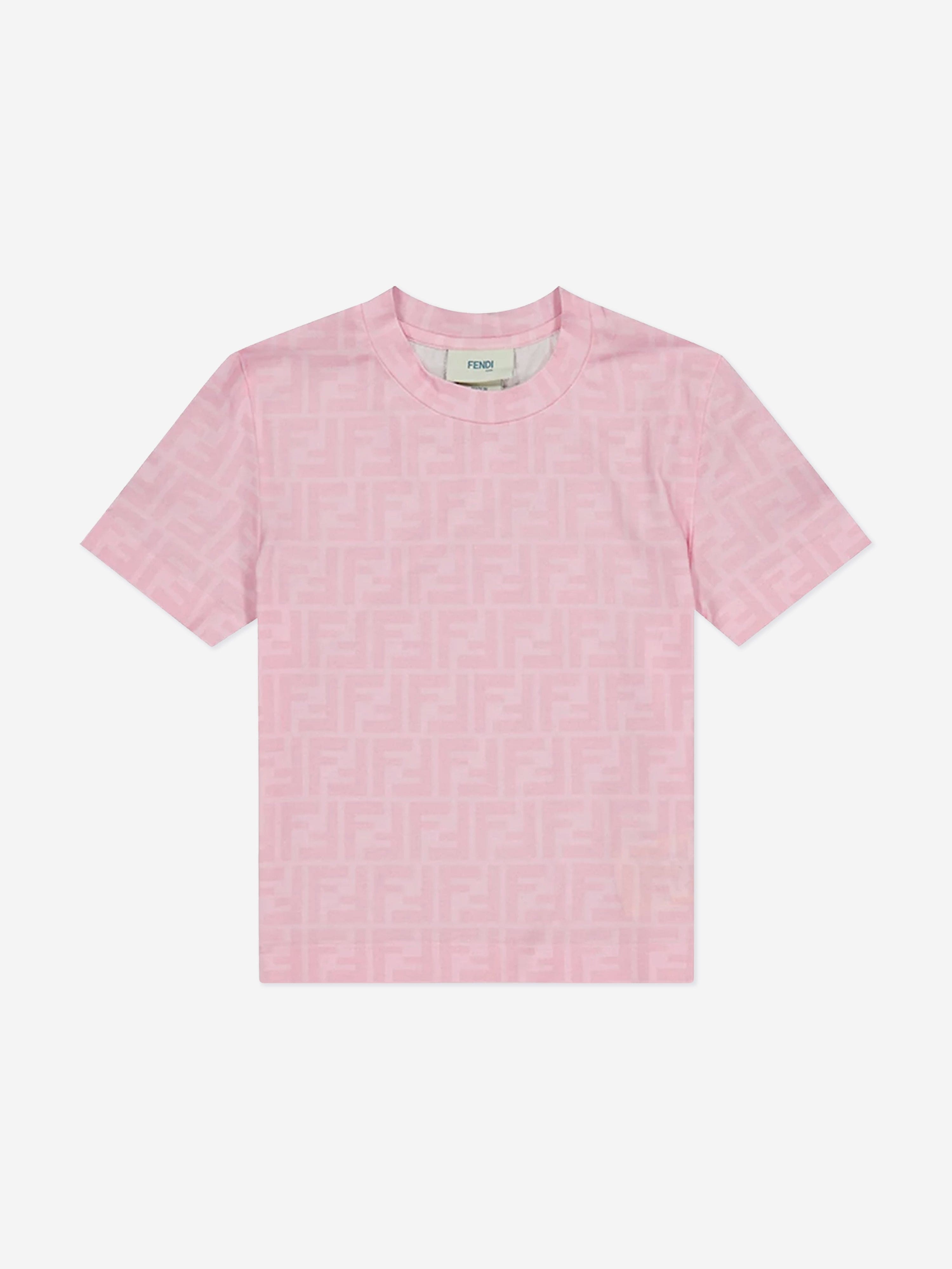 Fendi Girls FF Logo Print T-Shirt in Pink