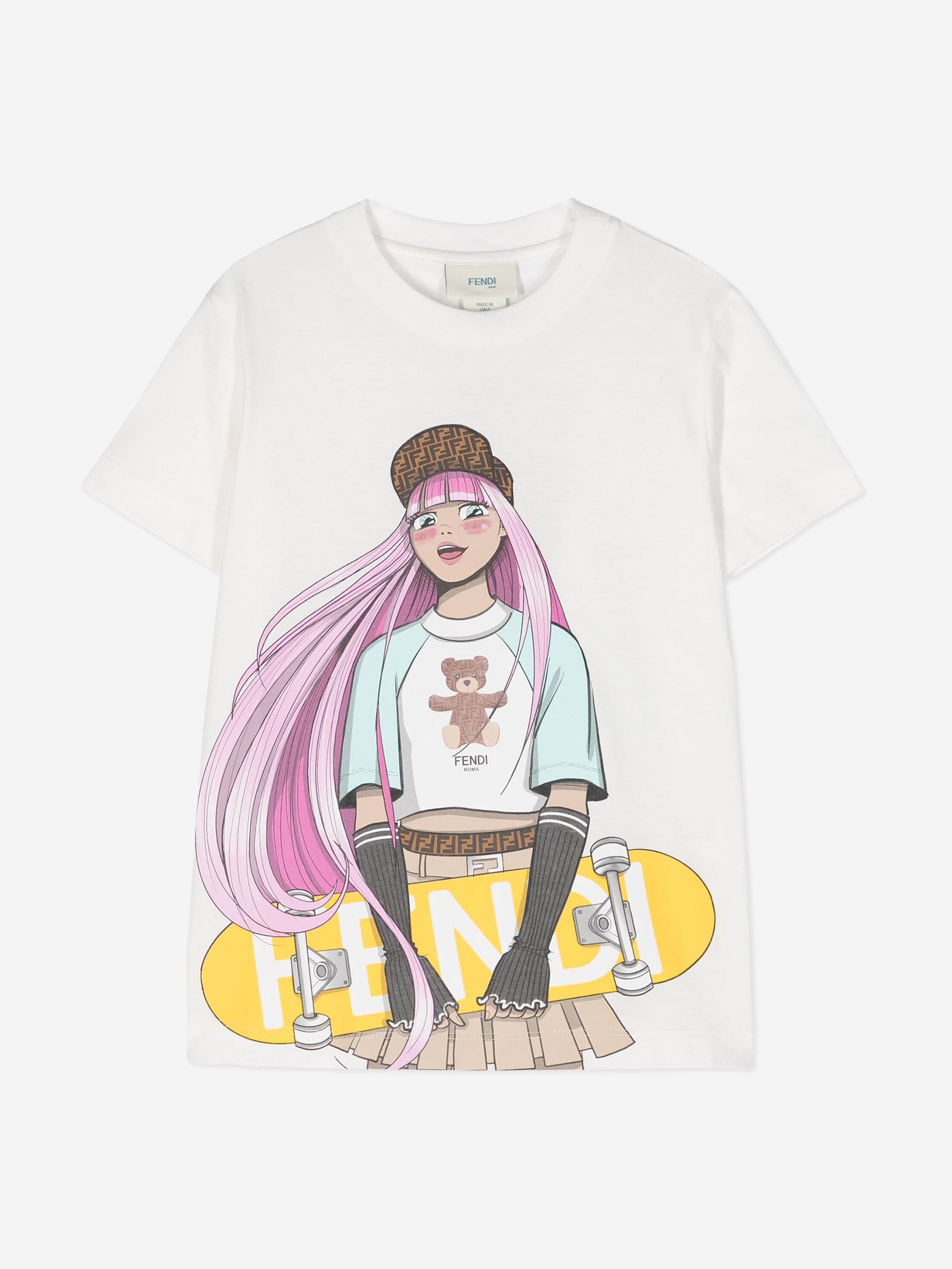 Fendi Girls Skateboarder T-Shirt in White