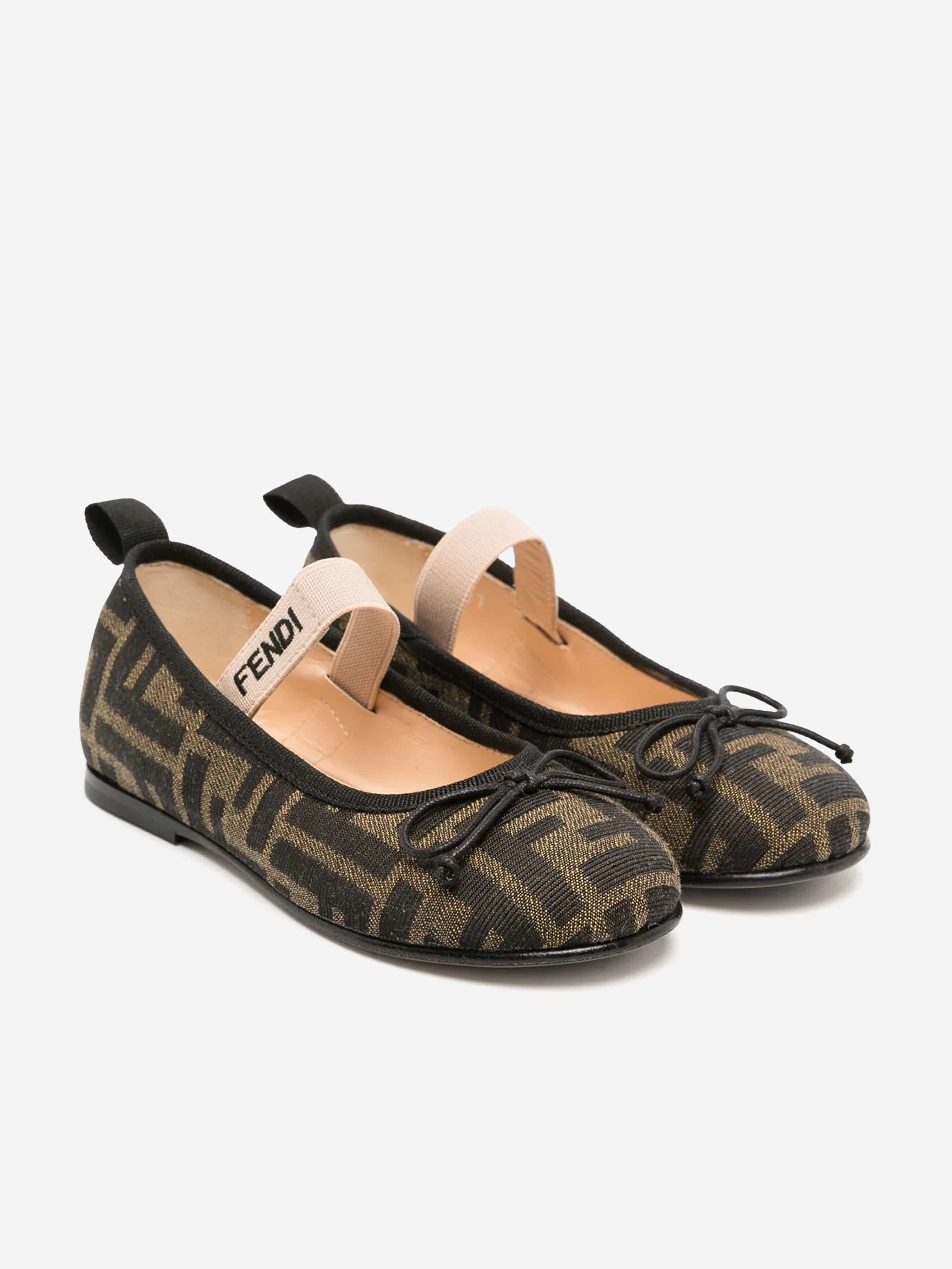 Fendi Girls FF Logo Ballerinas in Brown